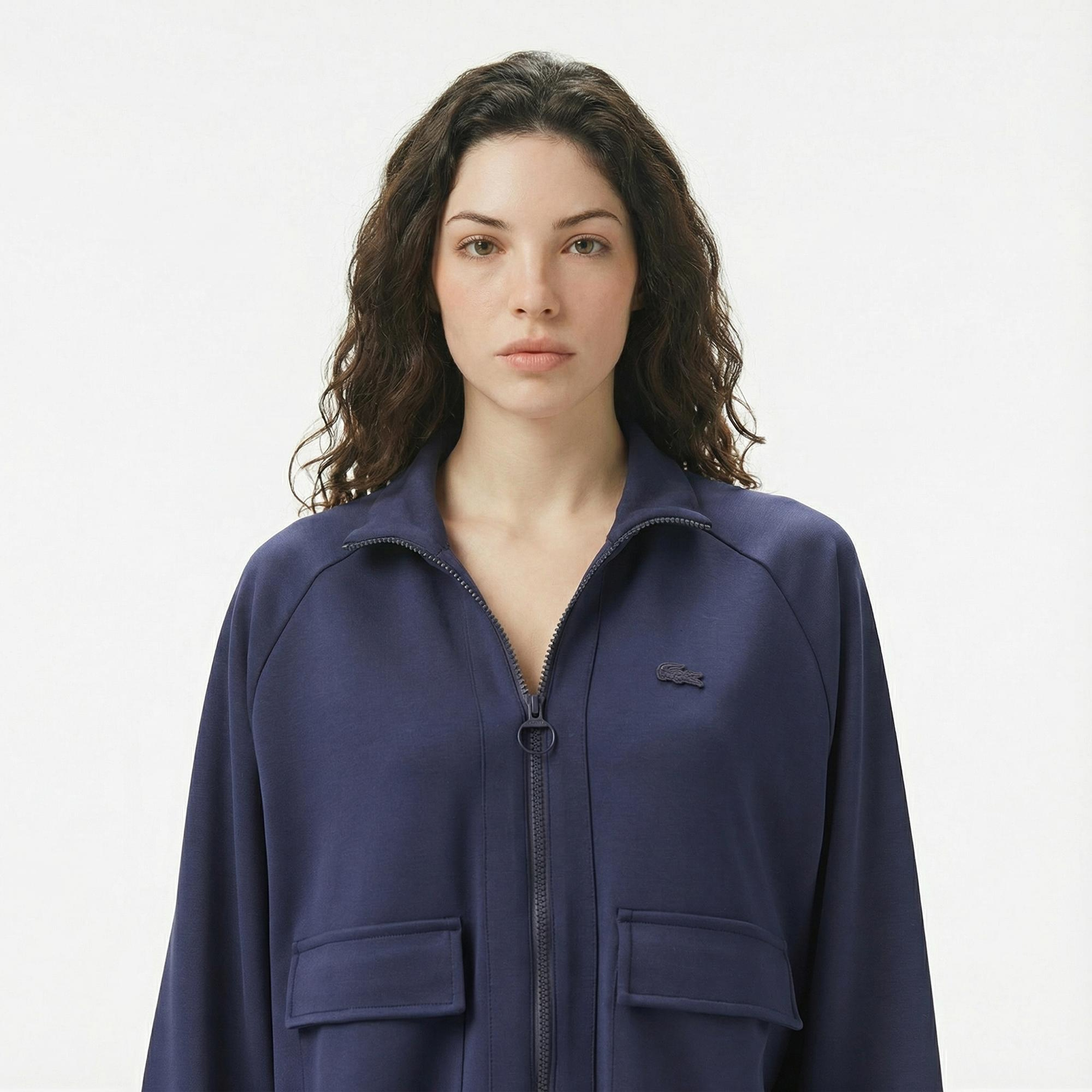 Lacoste Kadın Loose Fit Fermuarlı Lacivert Sweatshirt