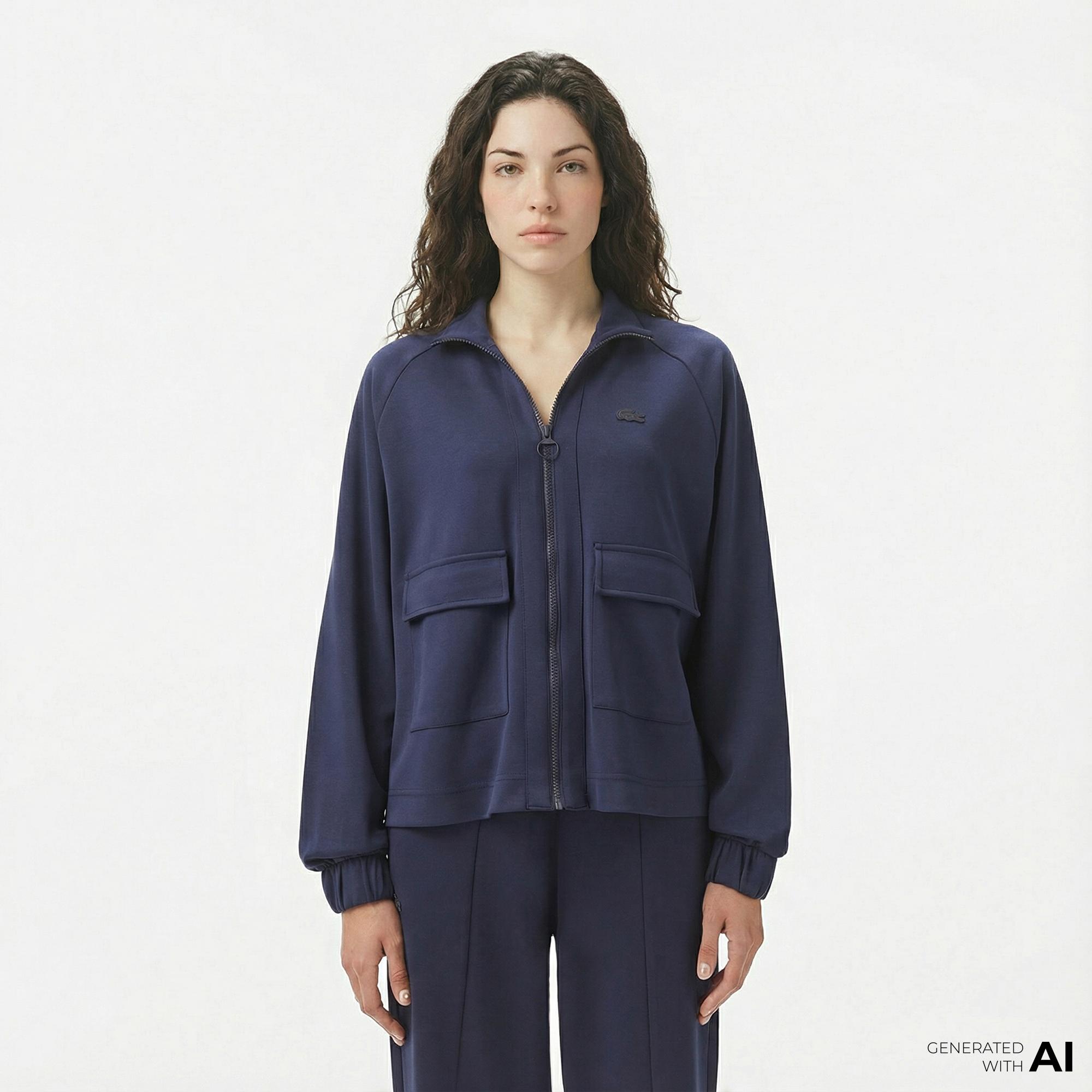 Lacoste Kadın Loose Fit Fermuarlı Lacivert Sweatshirt