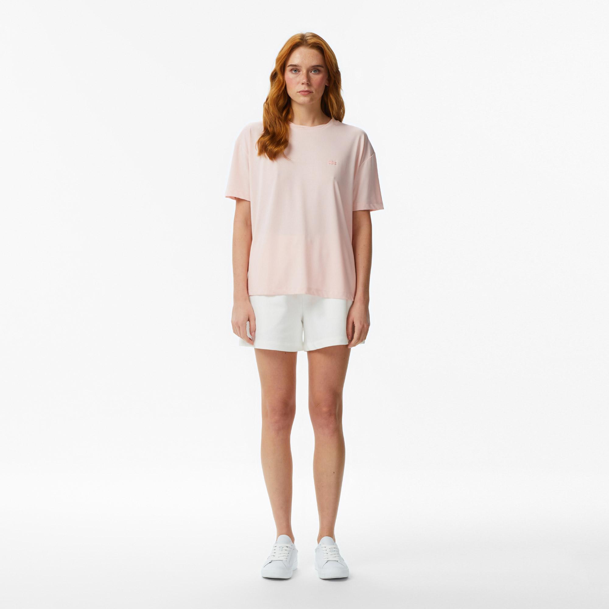 Lacoste Kadın Relaxed Fit Bisiklet Yaka Açık Pembe T-Shirt