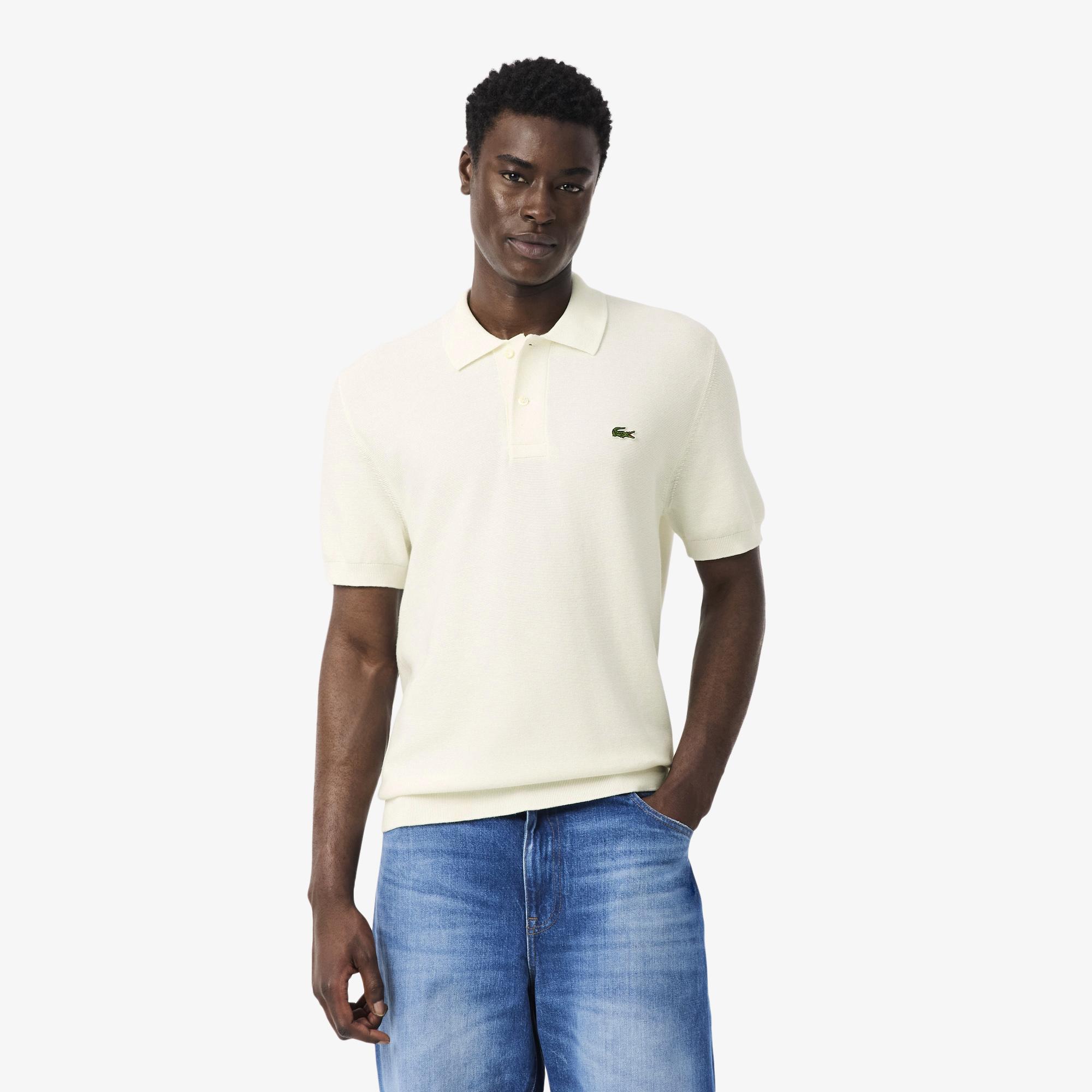 Lacoste Erkek Classic Fit Kısa Kollu Polo Yaka Krem Triko