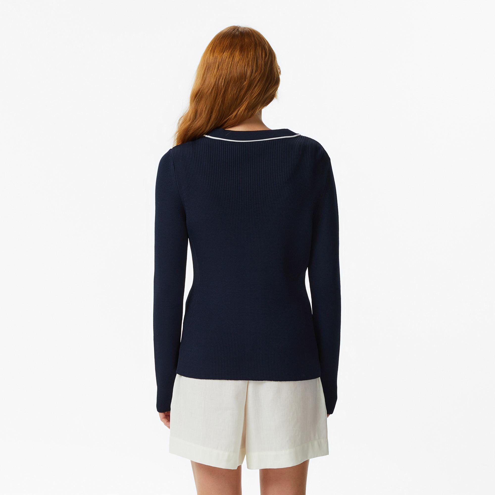 Lacoste Kadın Slim Fit V Yaka Lacivert Hırka