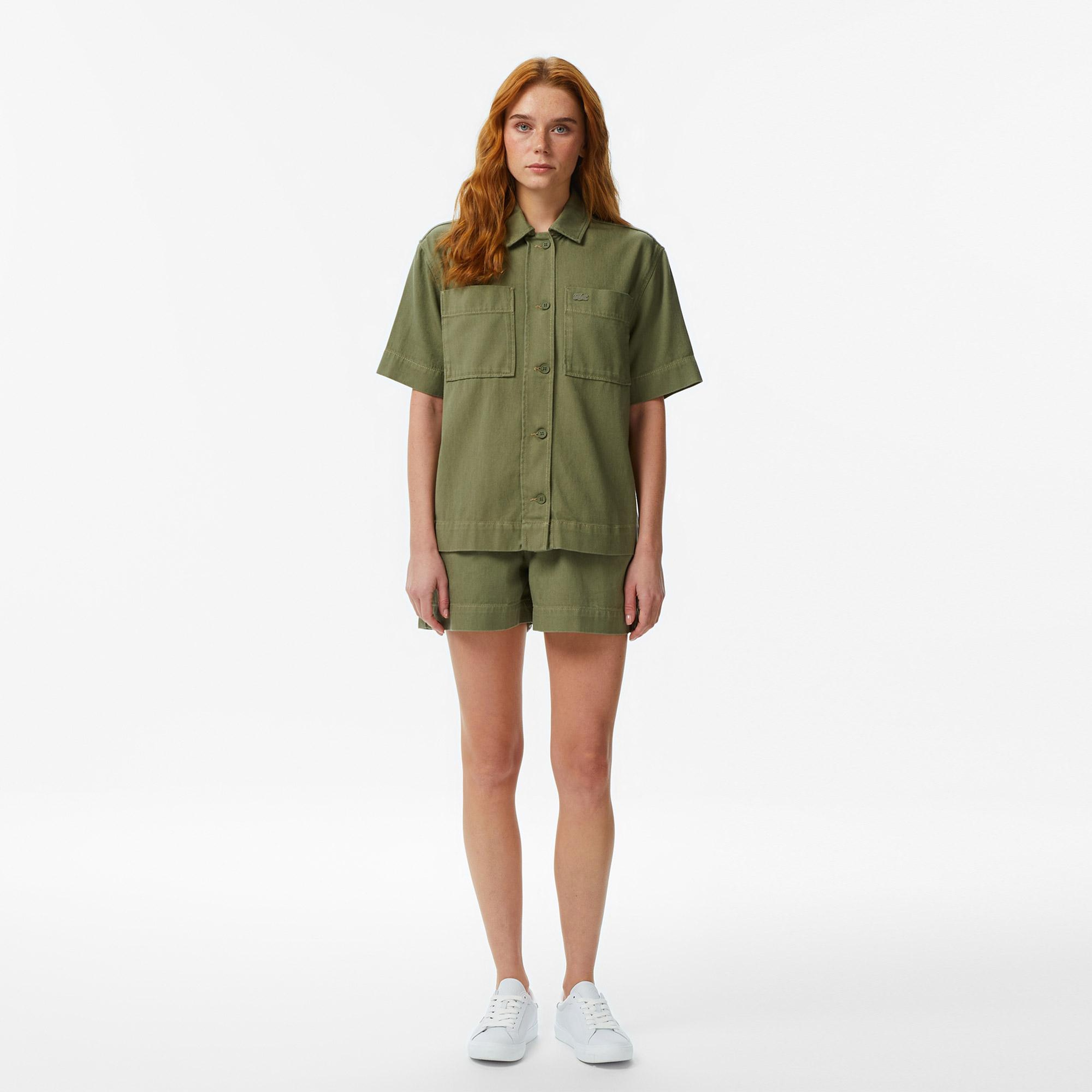 Lacoste Kadın Regular Fit Kısa Kollu Düğmeli Yaka Haki Gömlek