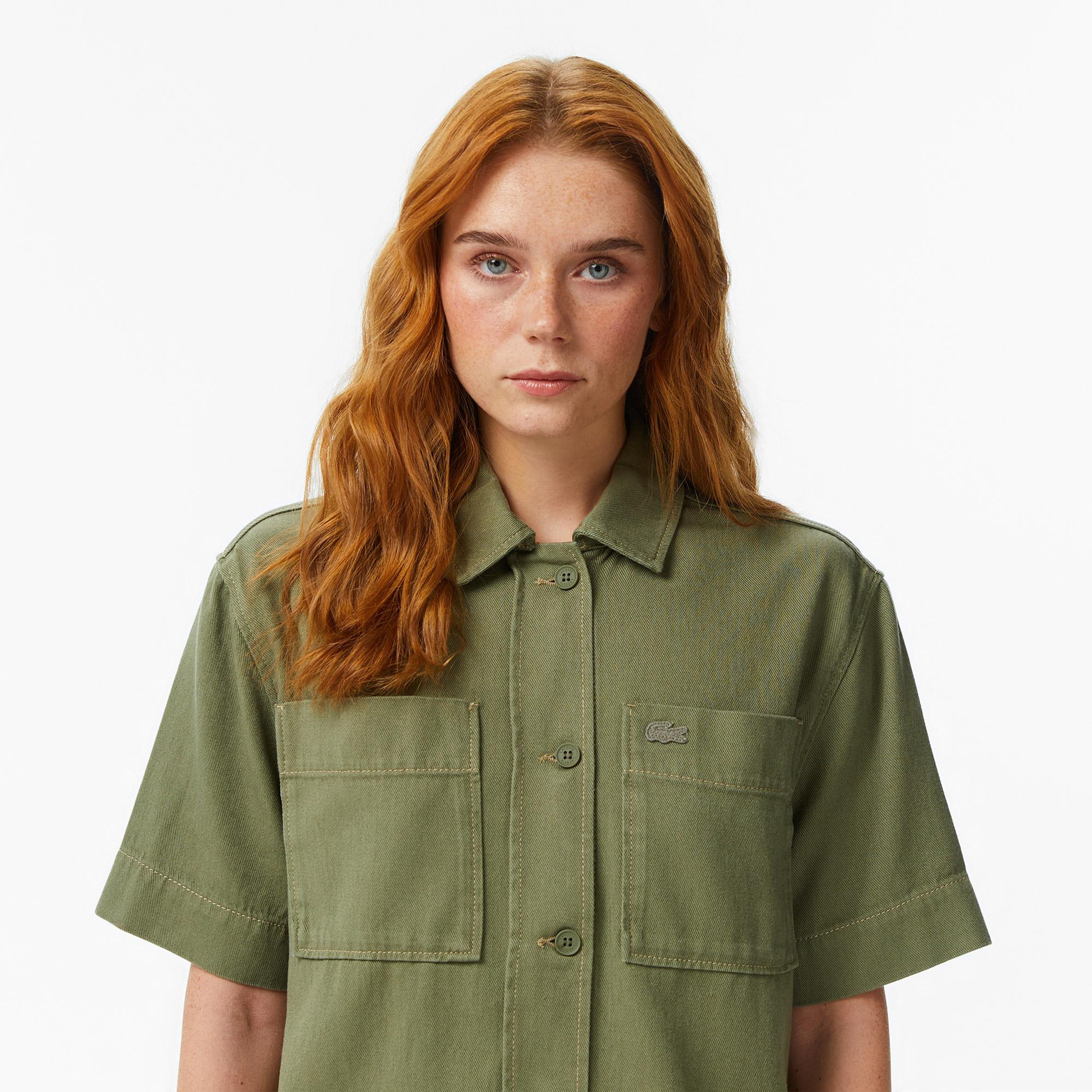 Lacoste Kadın Regular Fit Kısa Kollu Düğmeli Yaka Haki Gömlek