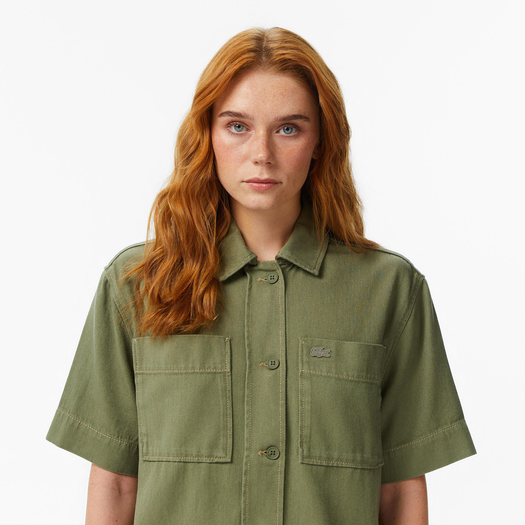 Lacoste Kadın Regular Fit Kısa Kollu Düğmeli Yaka Haki Gömlek