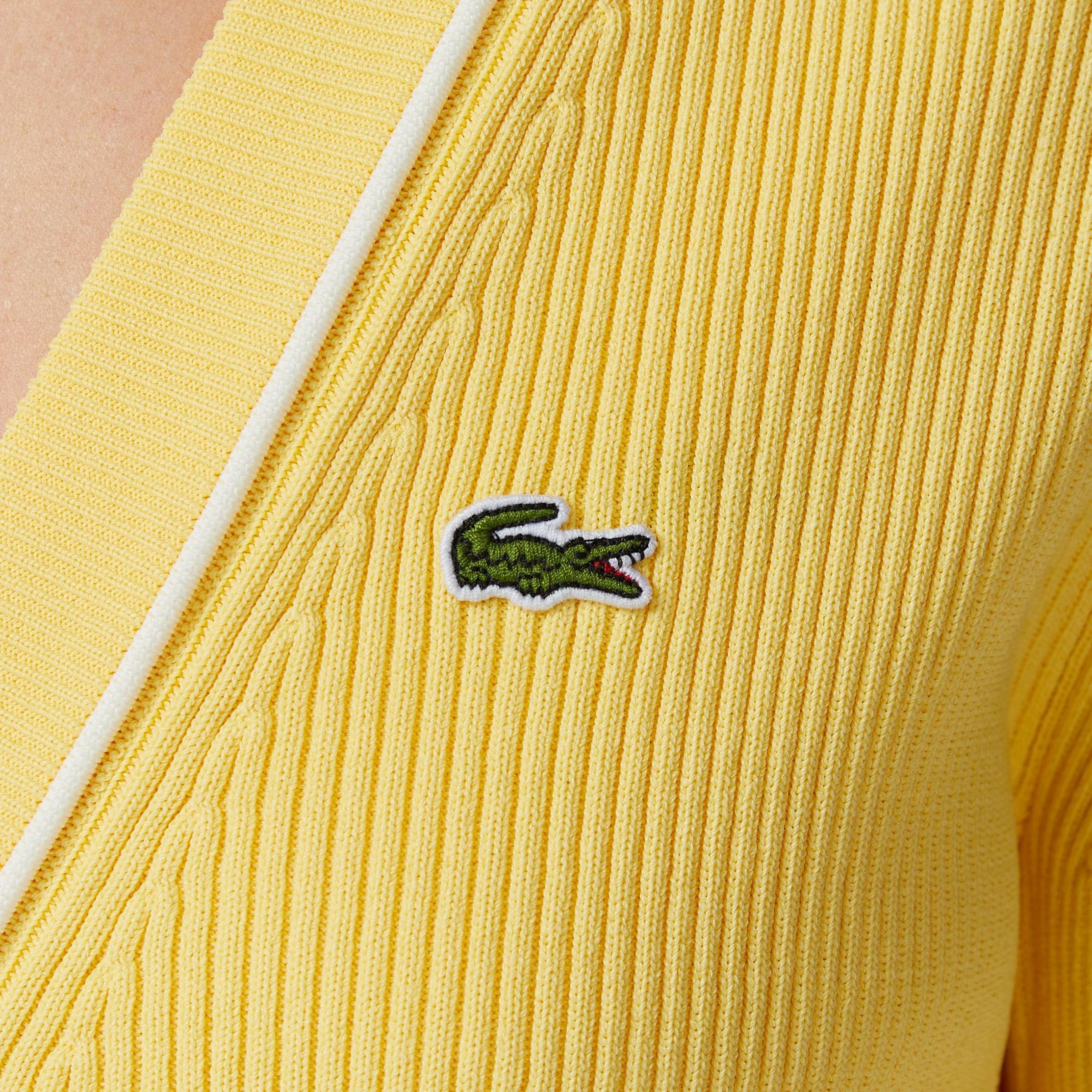 Lacoste Kadın Slim Fit V Yaka Sarı Hırka