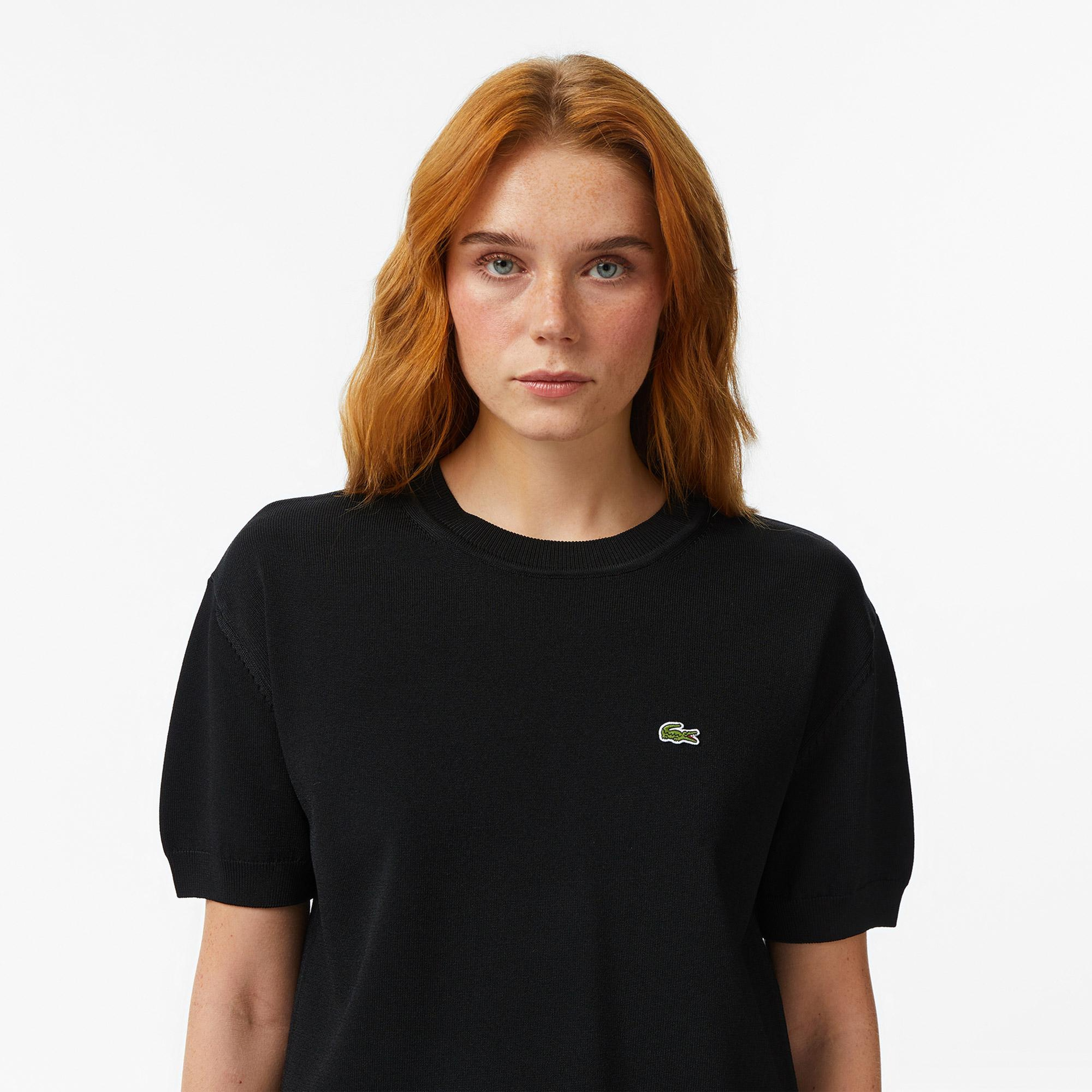 Lacoste Kadın Relaxed Fit Kısa Kollu Bisiklet Yaka Siyah Bluz