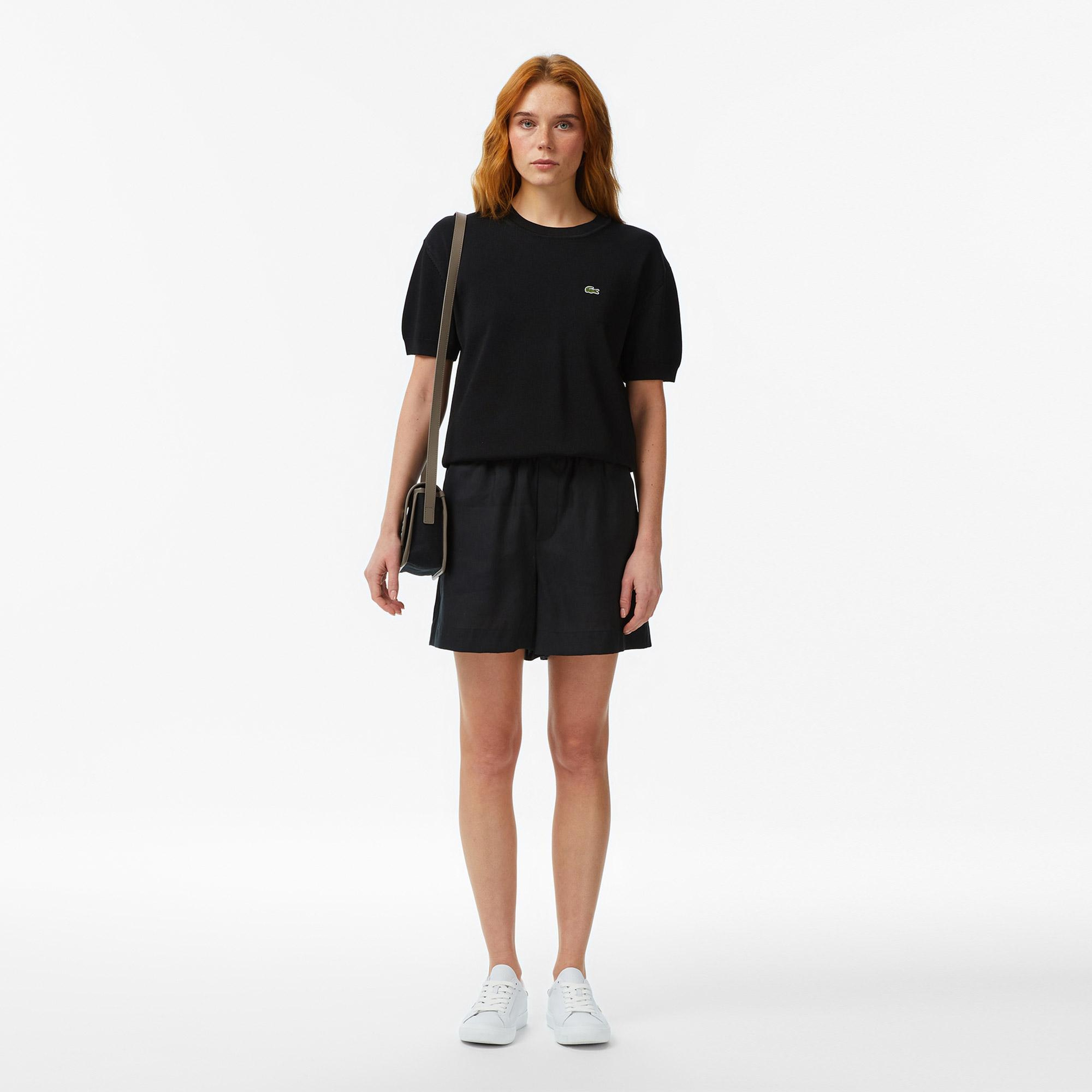 Lacoste Kadın Relaxed Fit Kısa Kollu Bisiklet Yaka Siyah Bluz