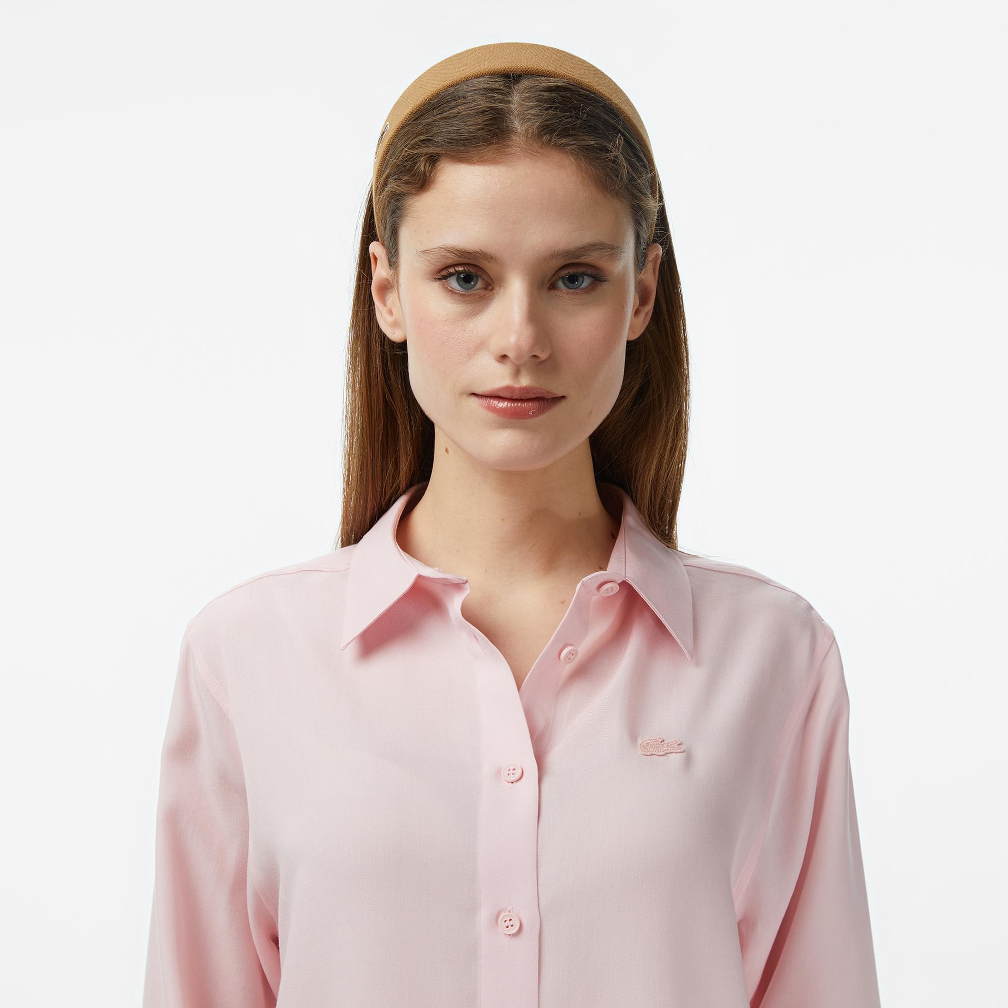 Lacoste Kadın Slim Fit Düğmeli Yaka Açık Pembe Gömlek