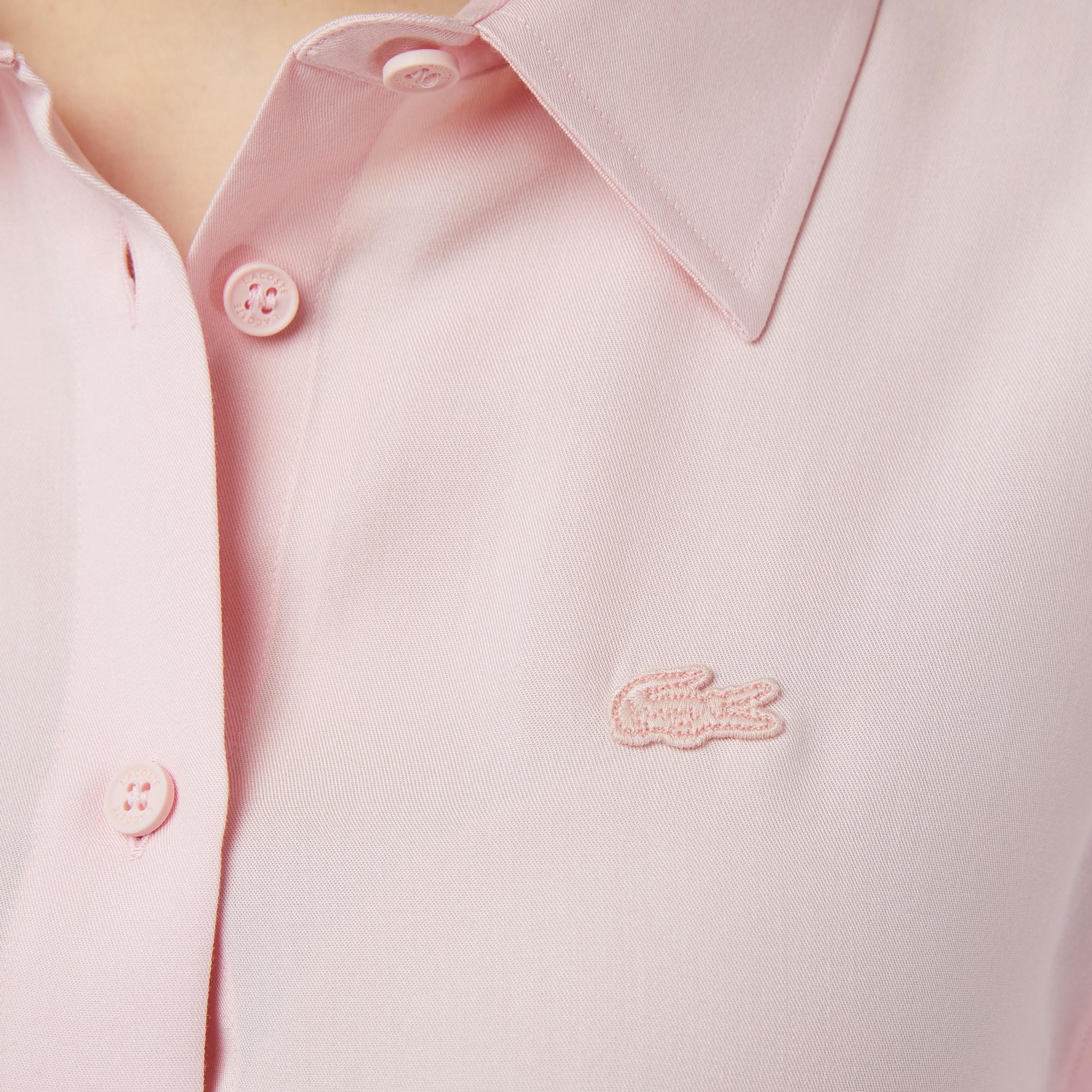 Lacoste Kadın Slim Fit Düğmeli Yaka Açık Pembe Gömlek