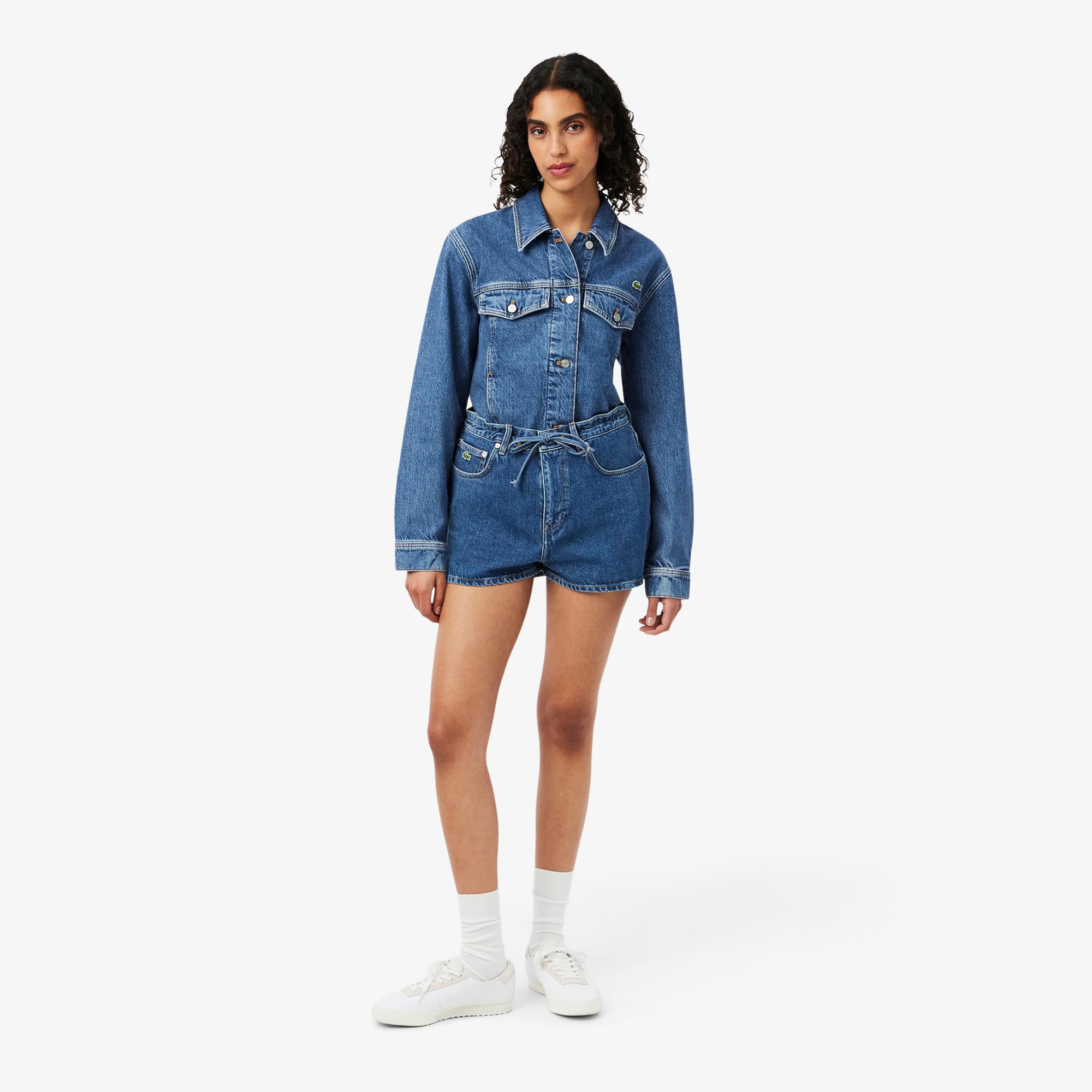 Lacoste Kadın Wide Leg Denim Lacivert Şort