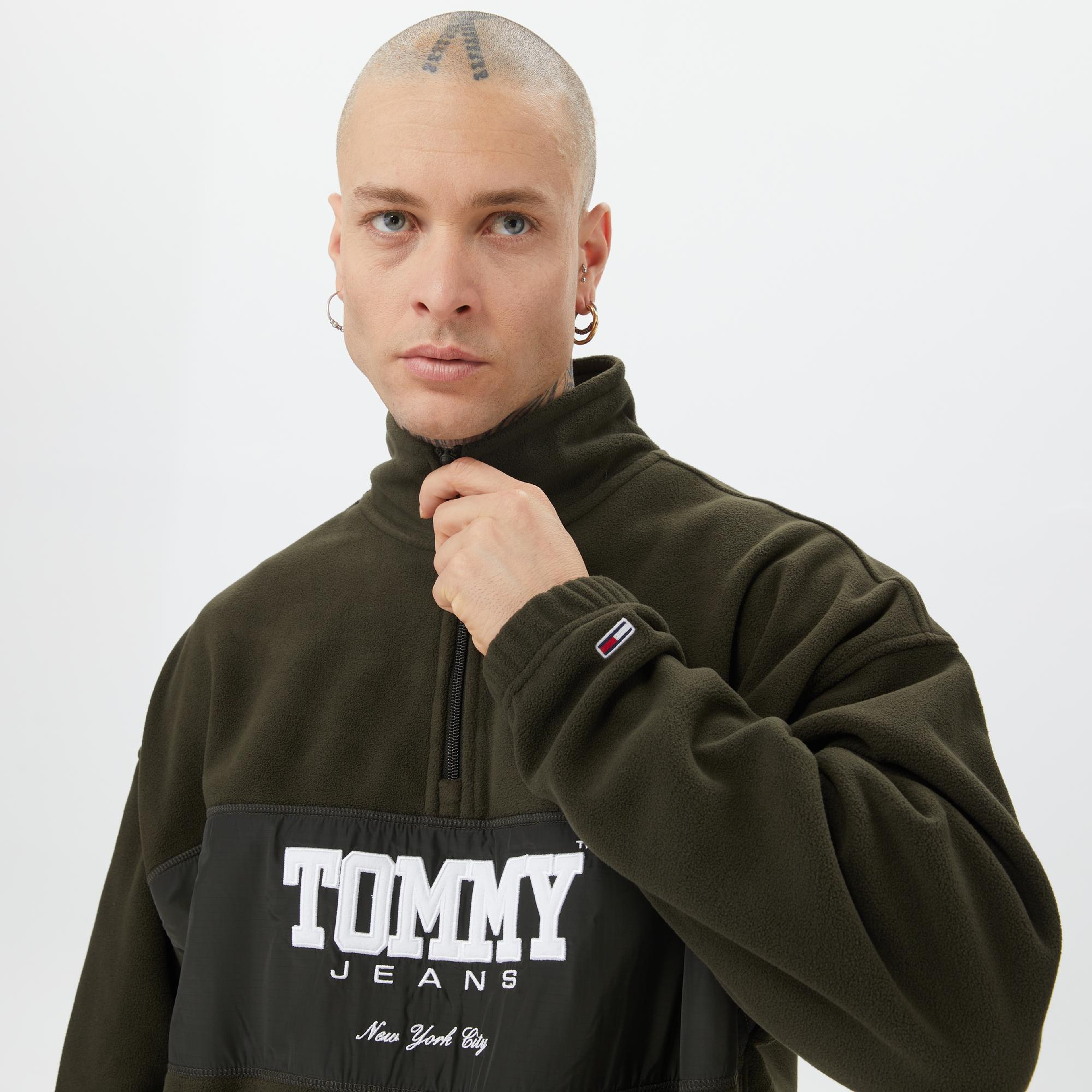 Tommy Jeans Oversize Fabric Mix /2 Zip Polar Erkek Kahverengi Sweatshirt