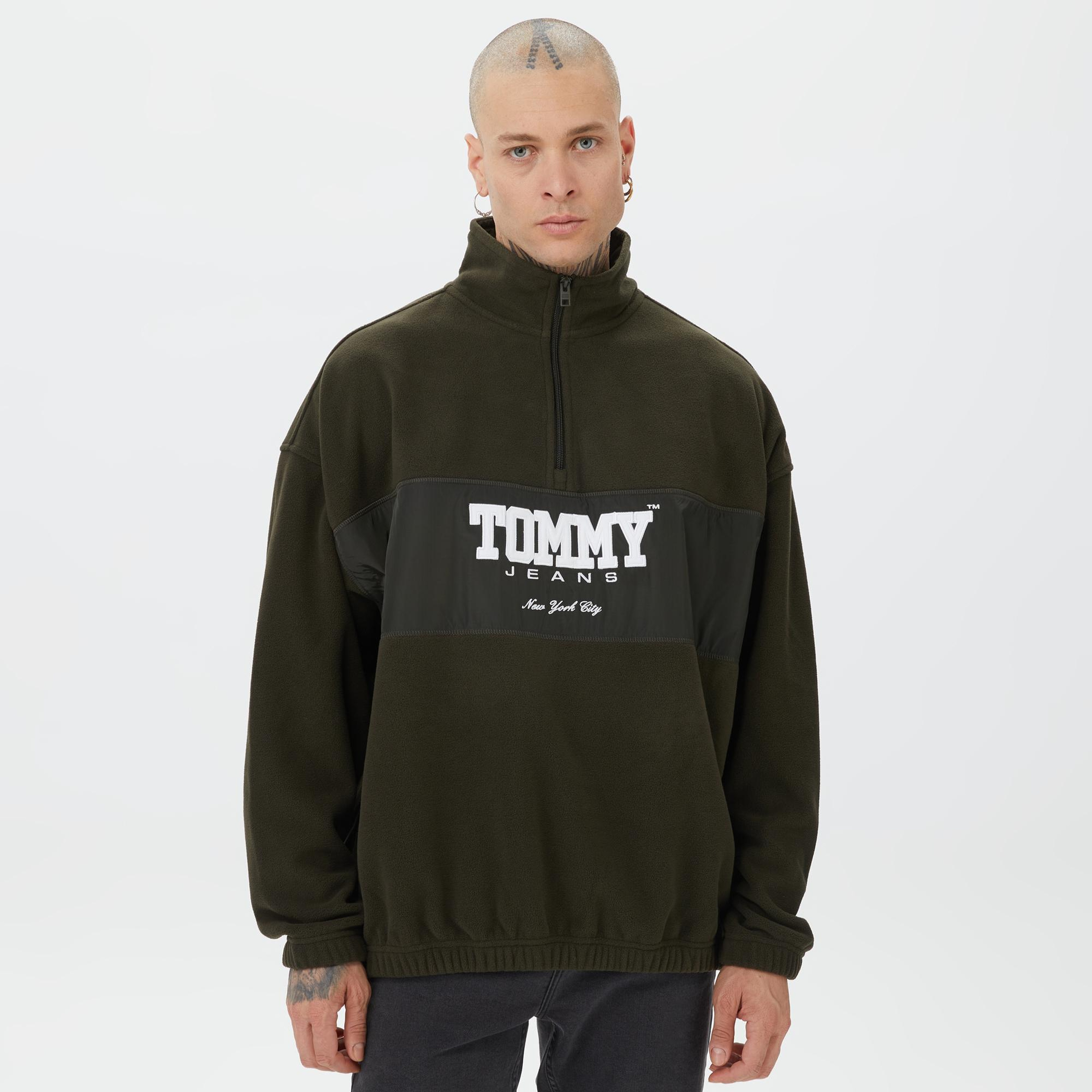 Tommy Jeans Oversize Fabric Mix /2 Zip Polar Erkek Kahverengi Sweatshirt