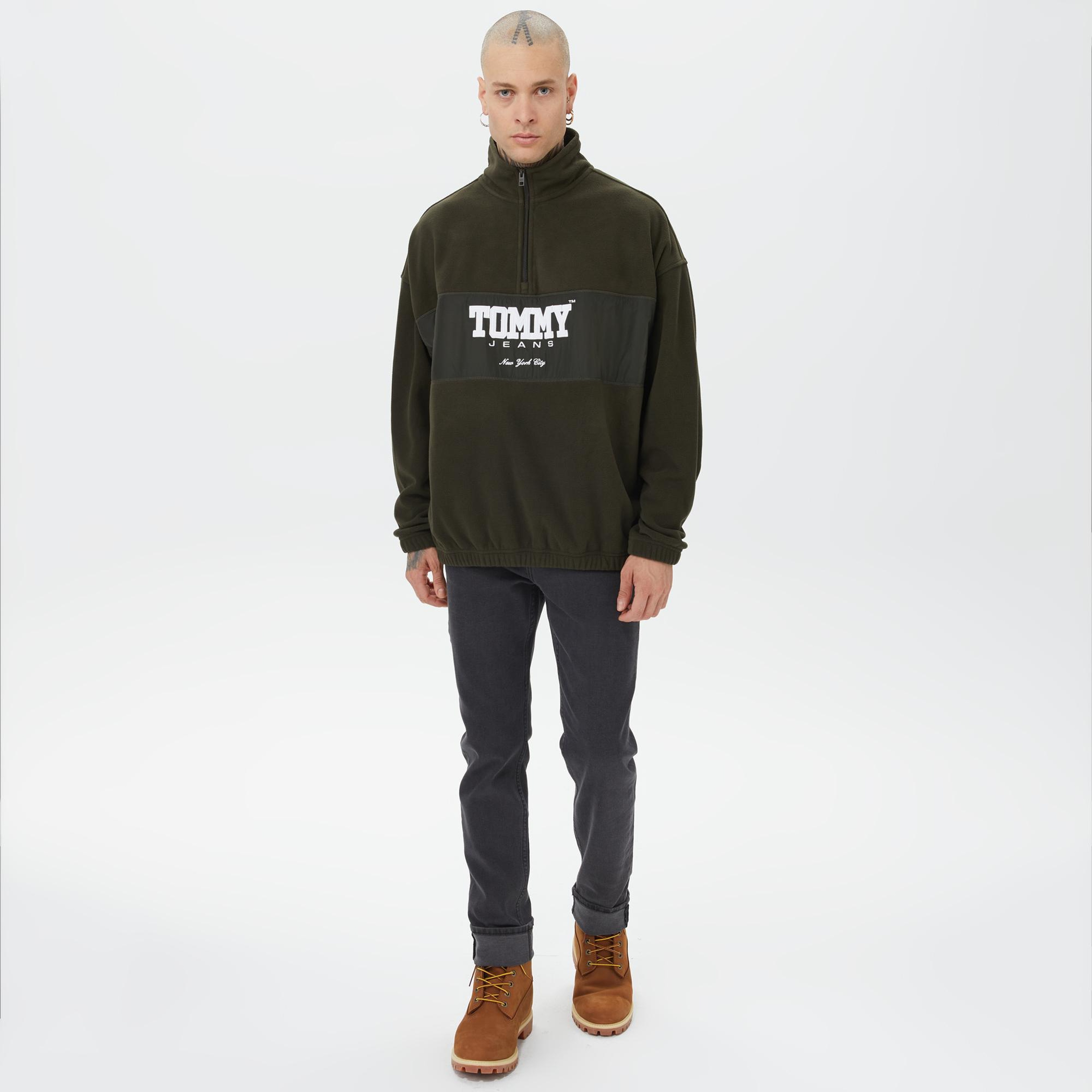 Tommy Jeans Oversize Fabric Mix /2 Zip Polar Erkek Kahverengi Sweatshirt