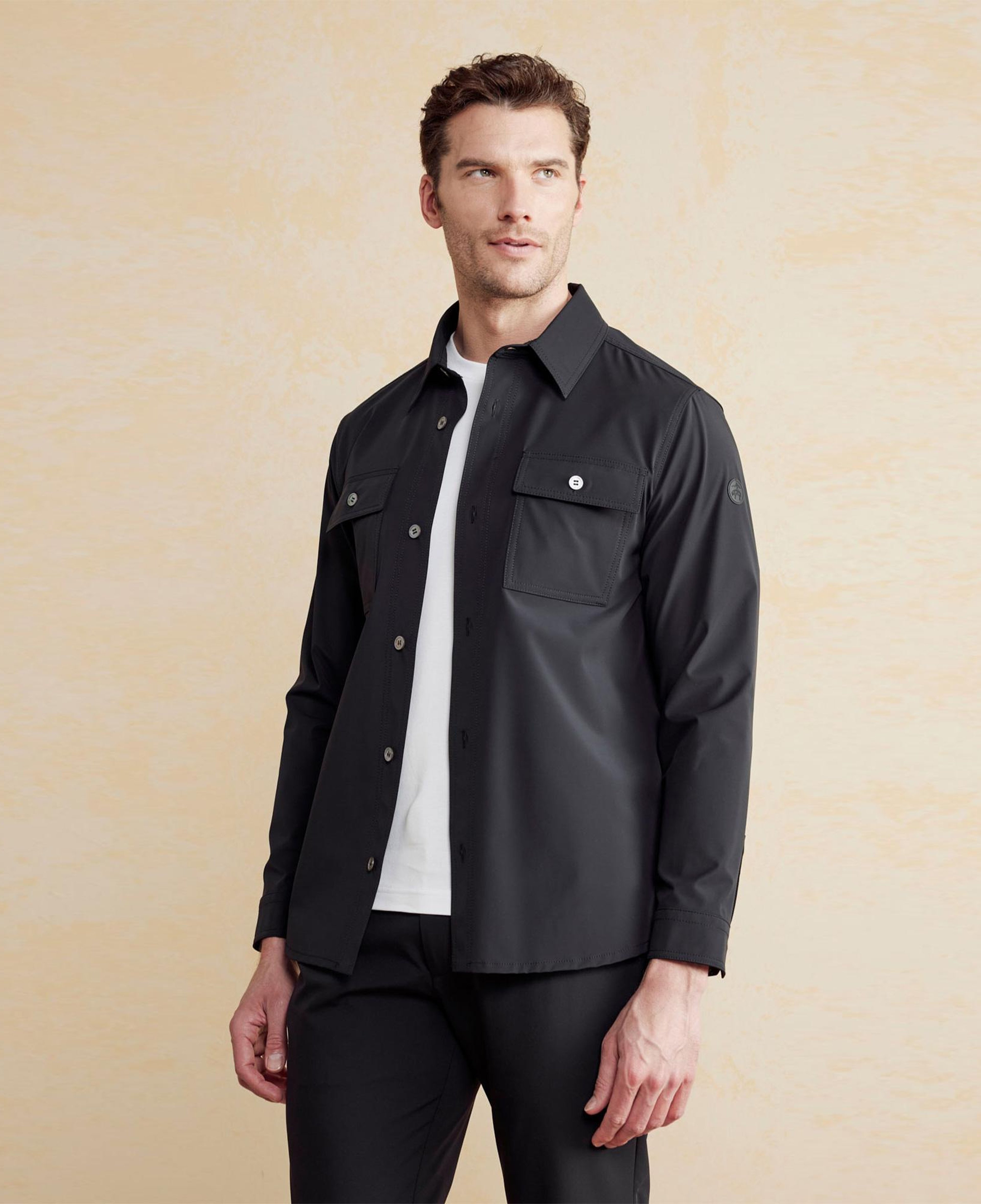 Brooks Brothers Klasik Yaka Kapak Cepli Performans Erkek Siyah Ceket
