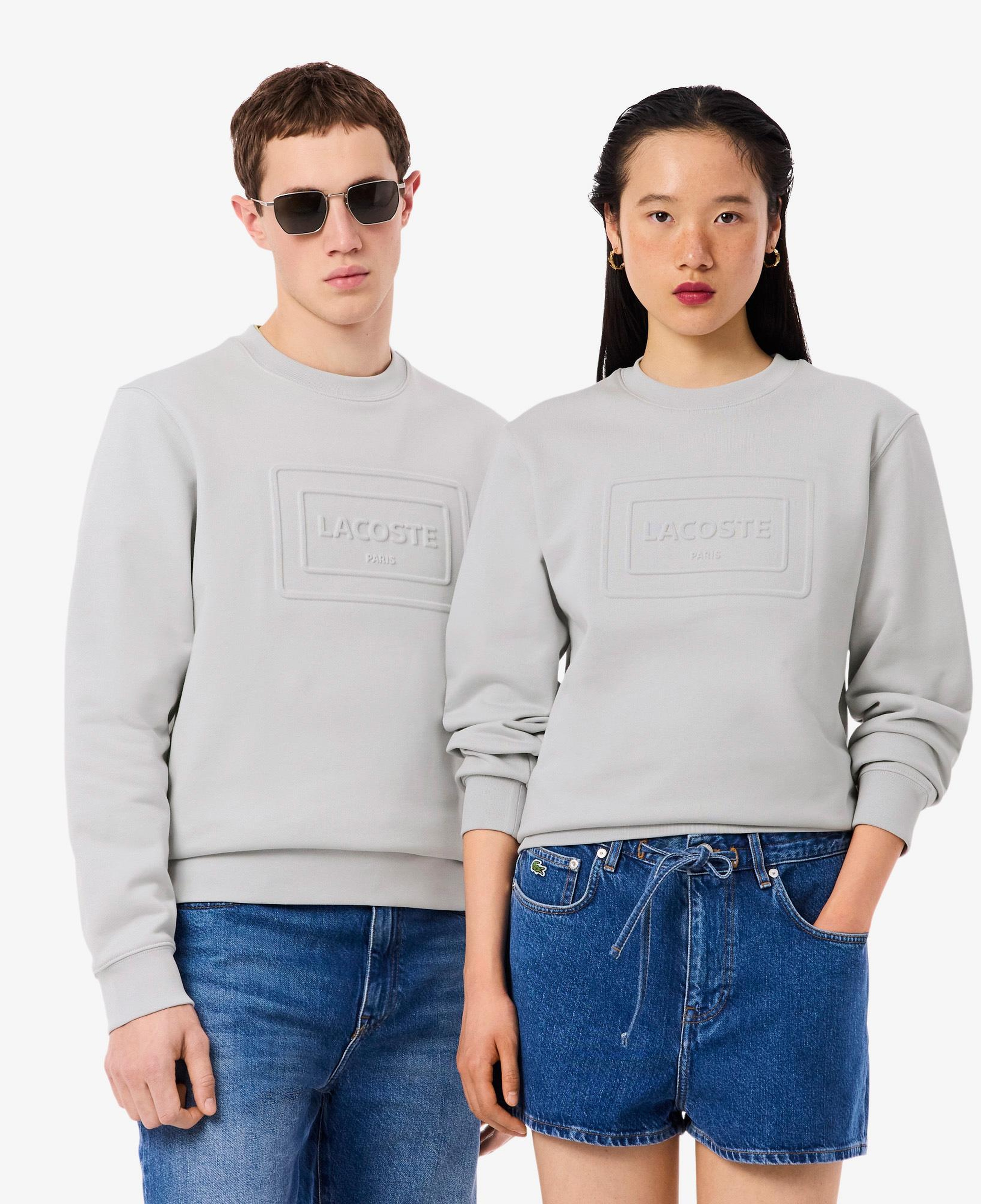 Lacoste Unisex Classic Fit Bisiklet Yaka Baskılı Gri Sweatshirt