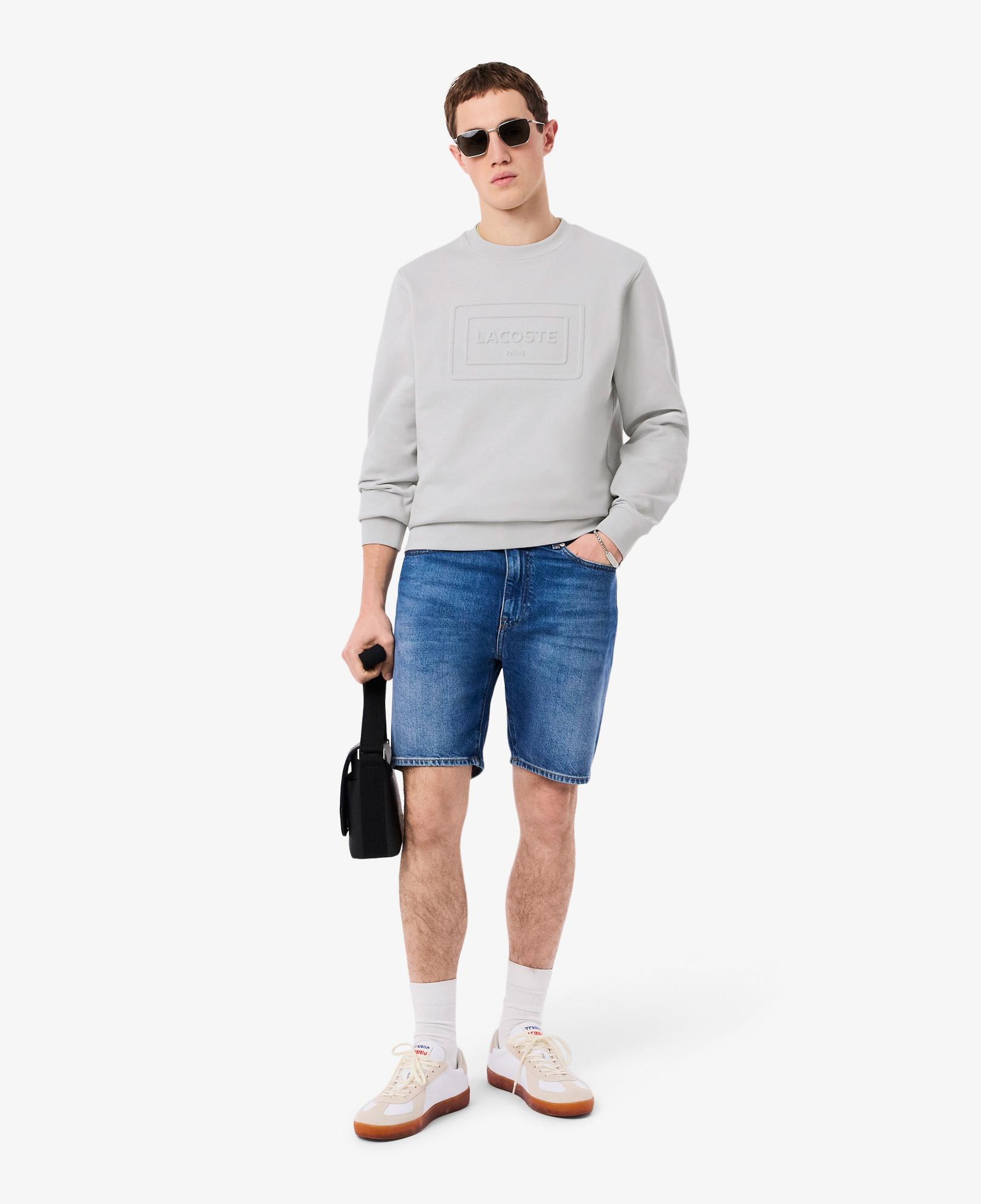 Lacoste Unisex Classic Fit Bisiklet Yaka Baskılı Gri Sweatshirt