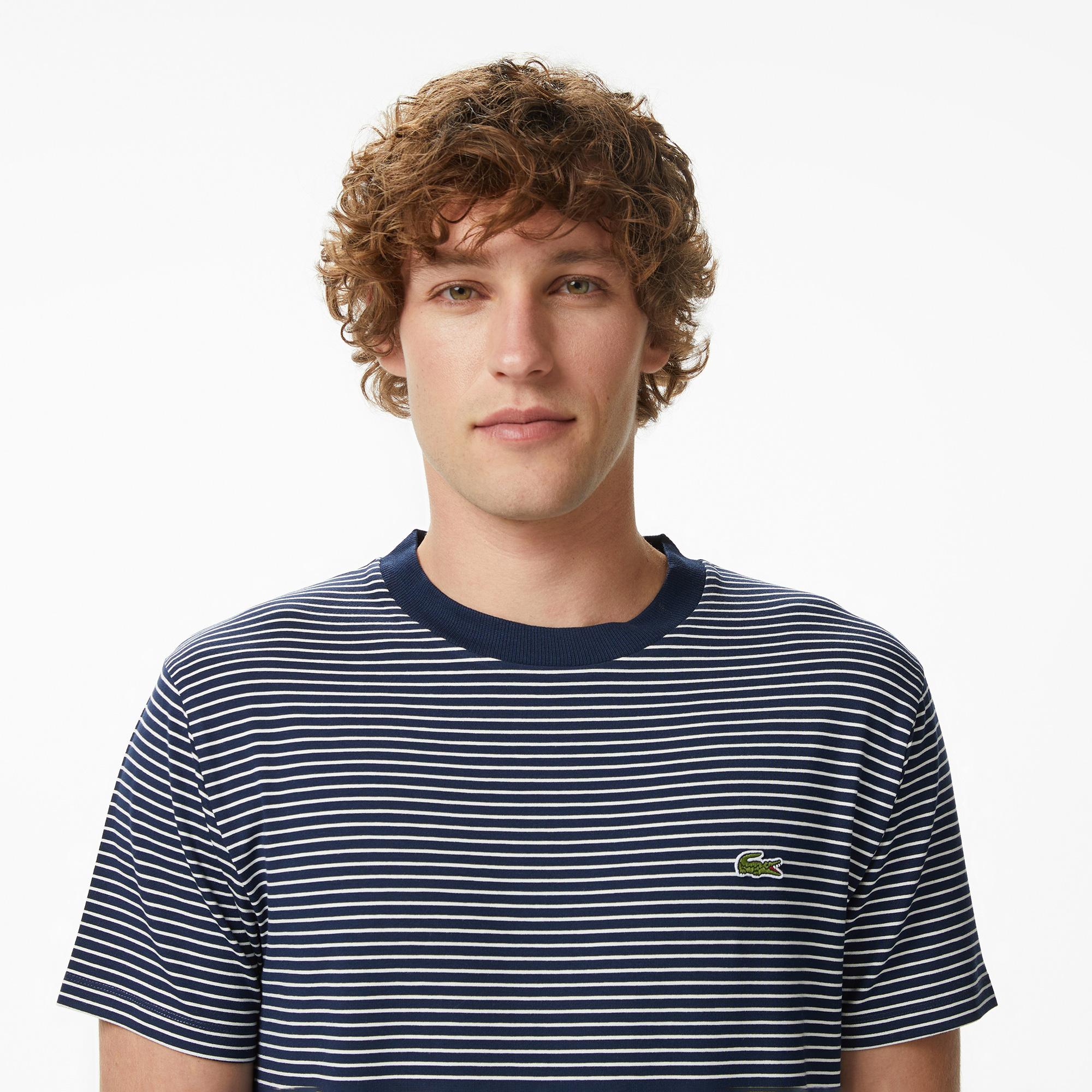 Lacoste Erkek Regular Fit Bisiklet Yaka Çizgili Lacivert T-Shirt