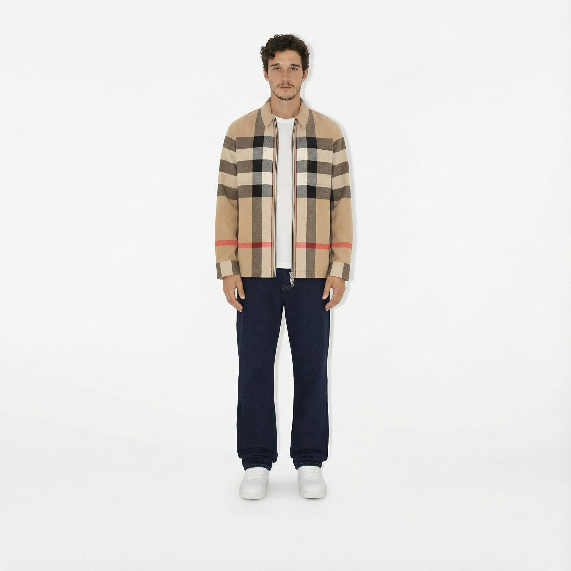 Burberry Hague Wool Cotton Erkek Bej Gömlek