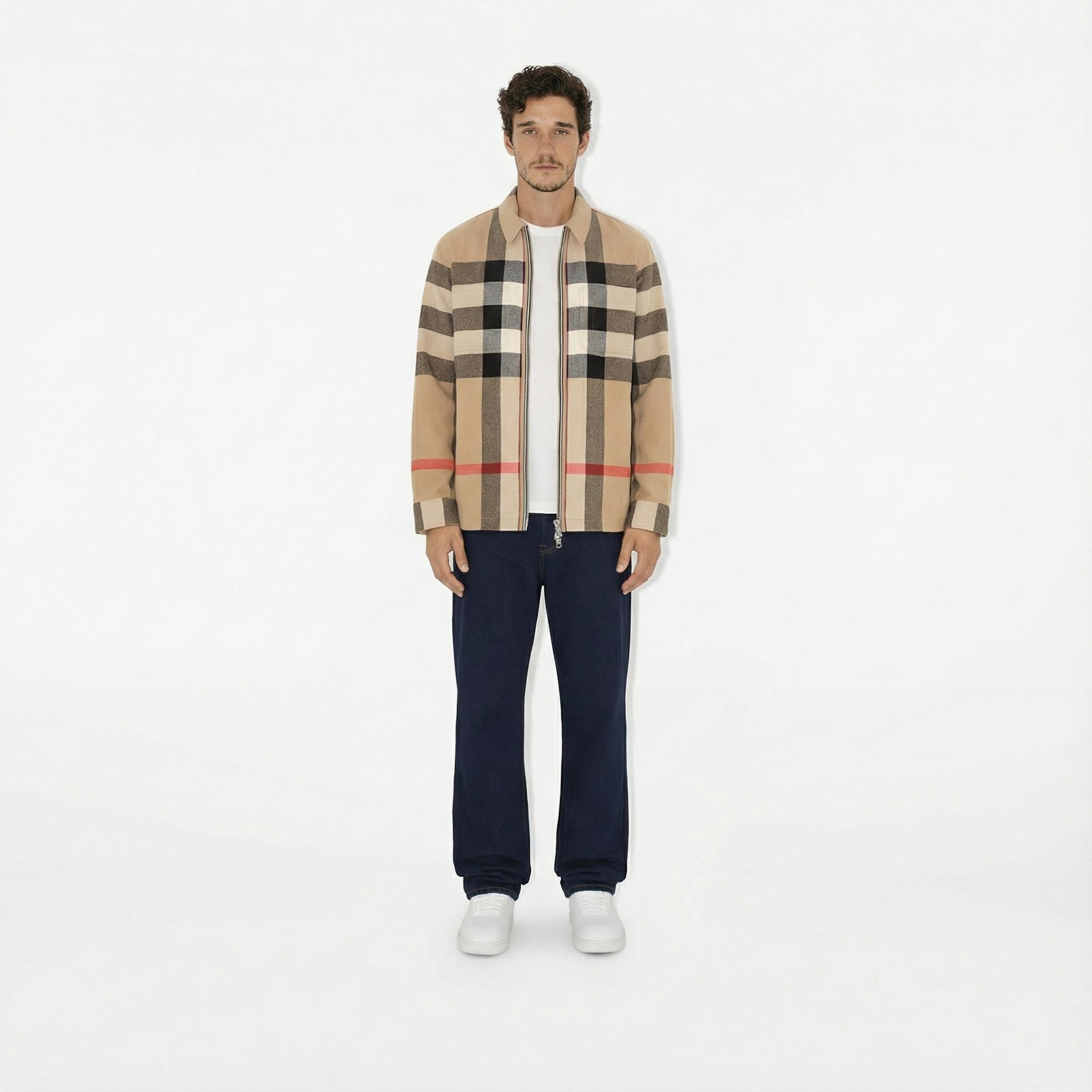 Burberry Hague Wool Cotton Erkek Bej Gömlek