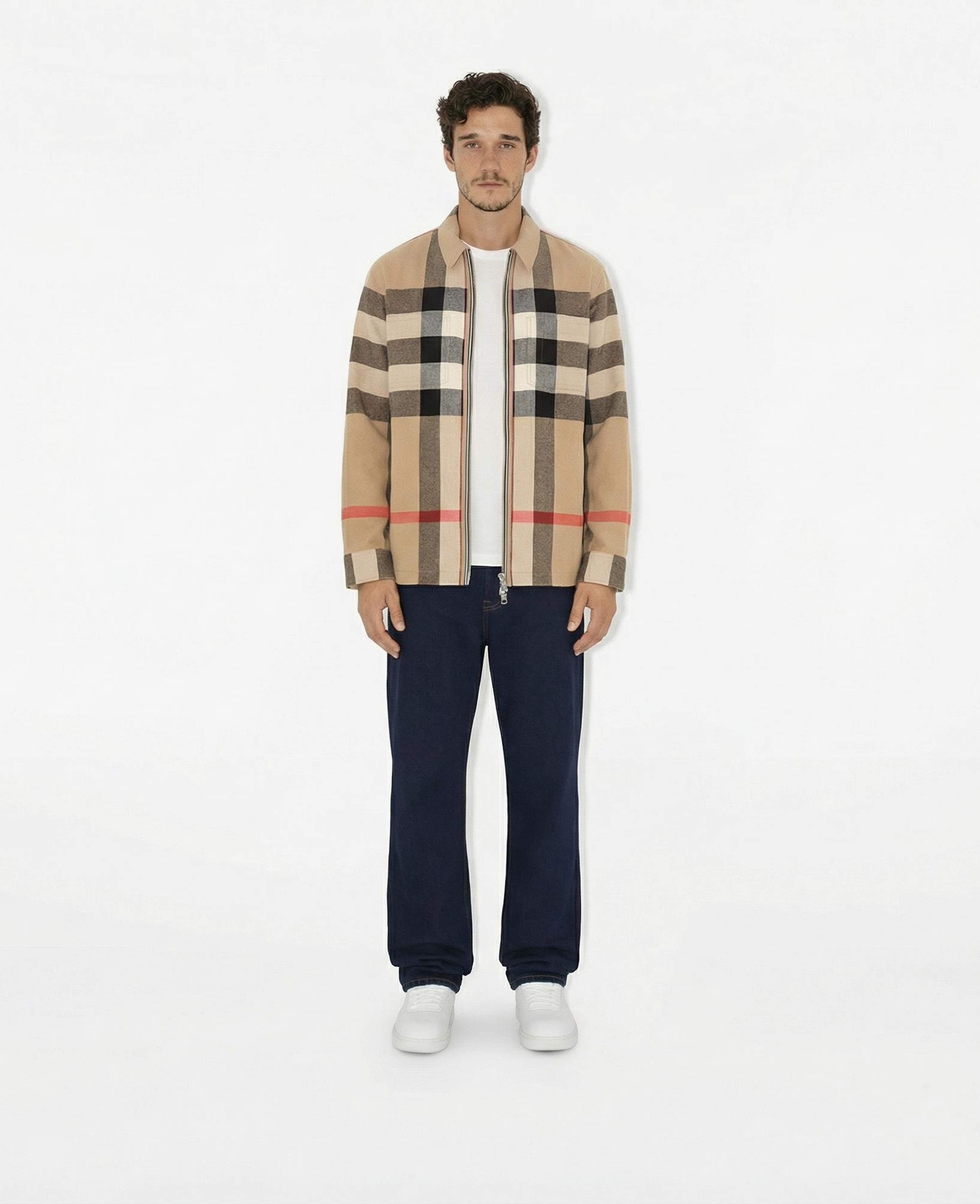 Burberry Hague Wool Cotton Erkek Bej Gömlek