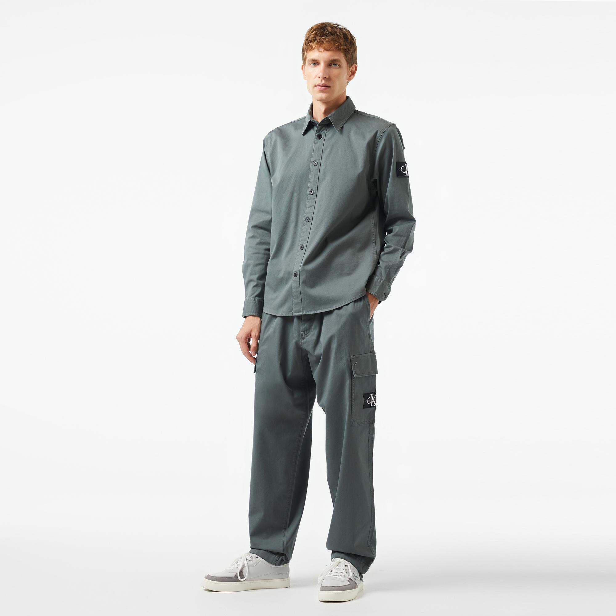 Calvin Klein Jeans Monologo Badge Relaxed Erkek Gri Gömlek