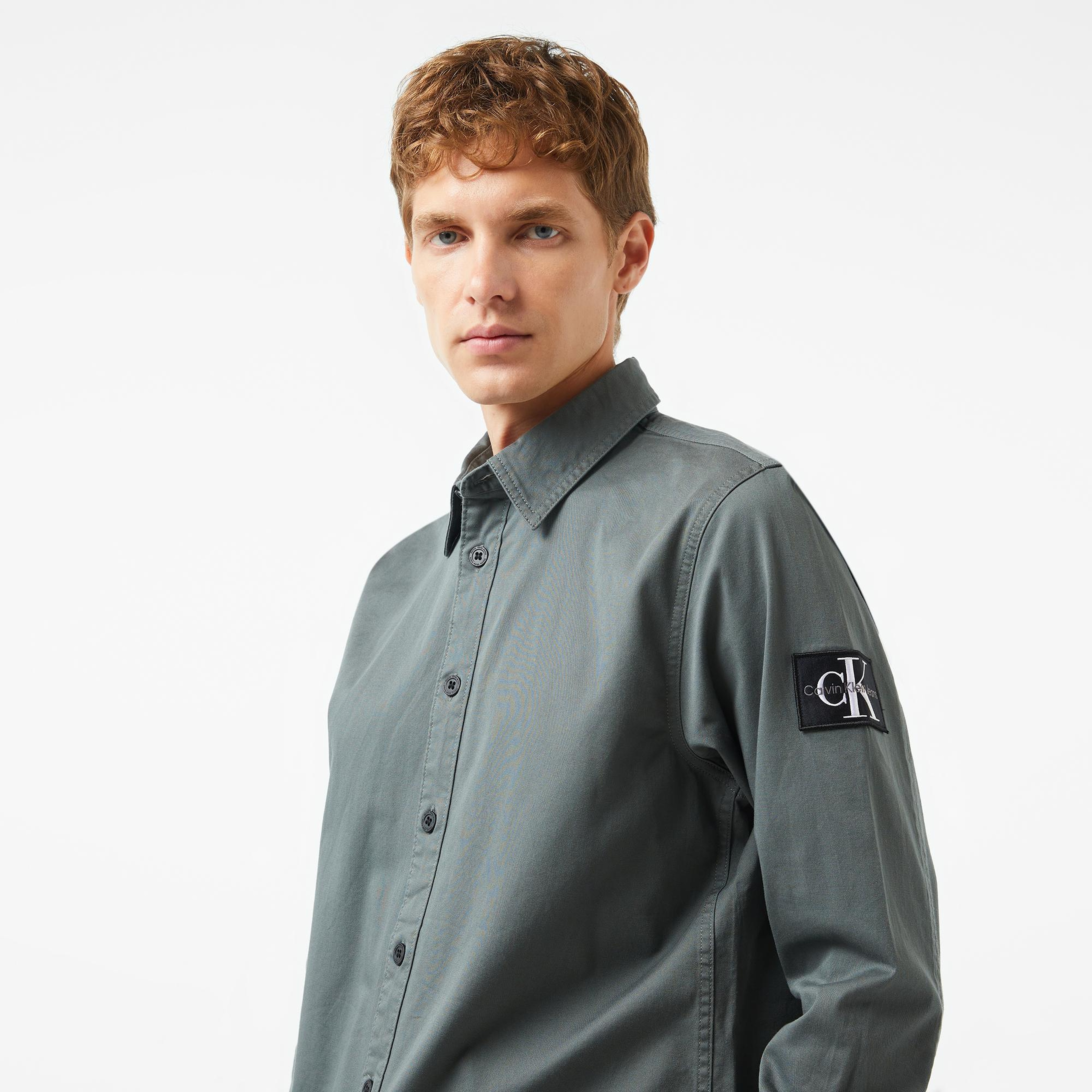Calvin Klein Jeans Monologo Badge Relaxed Erkek Gri Gömlek