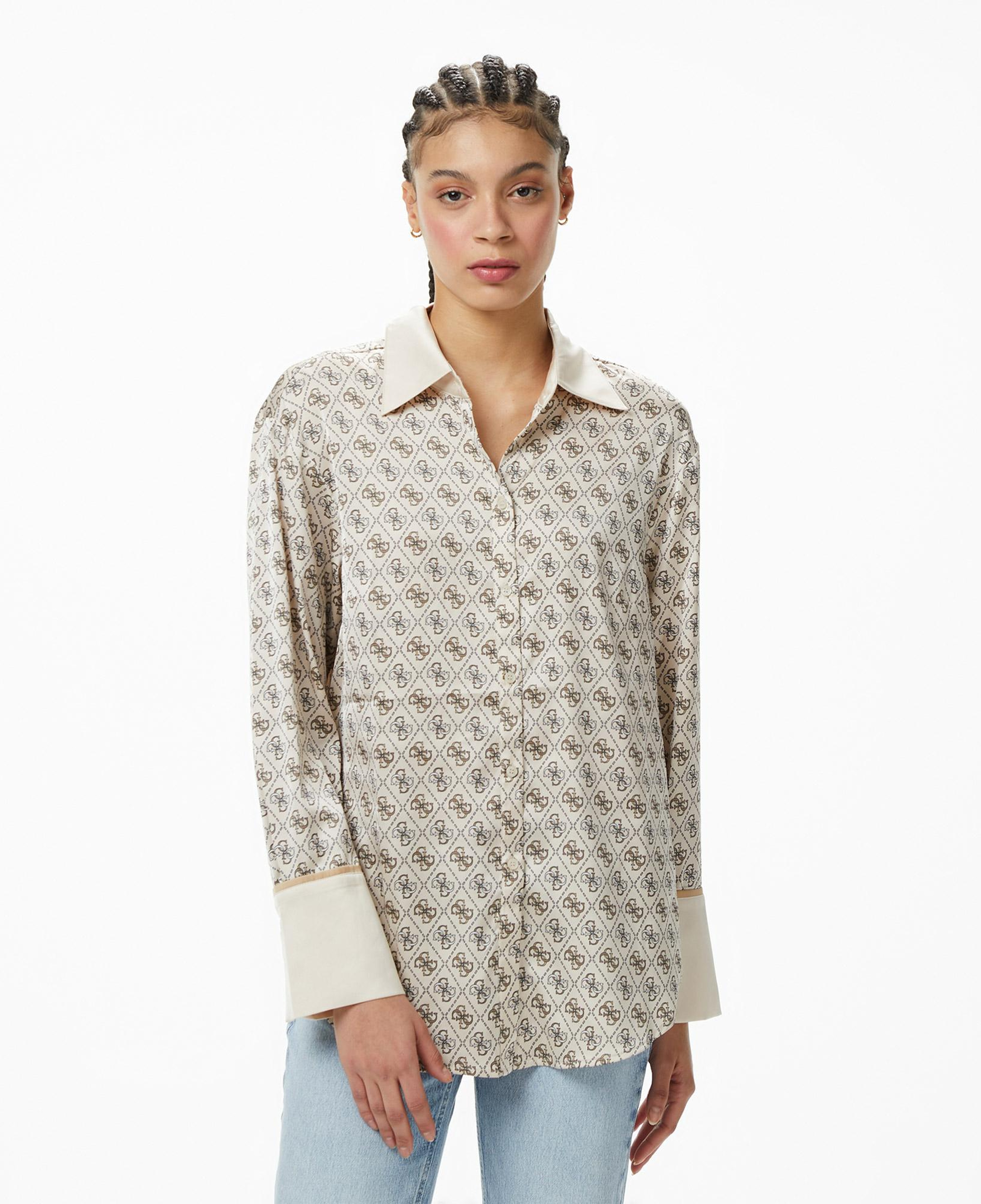 Guess Ls Alexandra Slim Fit Kadın Beyaz Gömlek