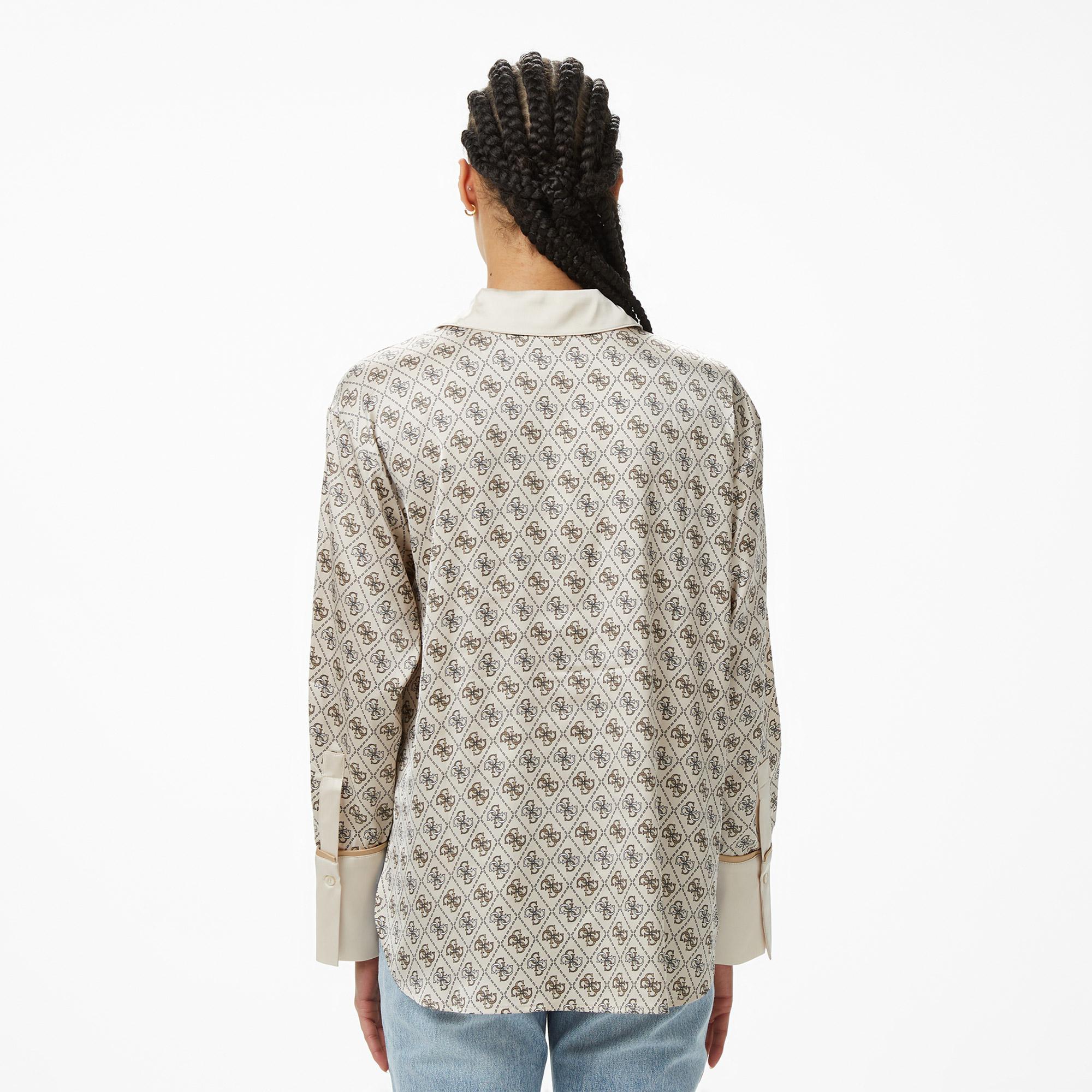 Guess Ls Alexandra Slim Fit Kadın Beyaz Gömlek