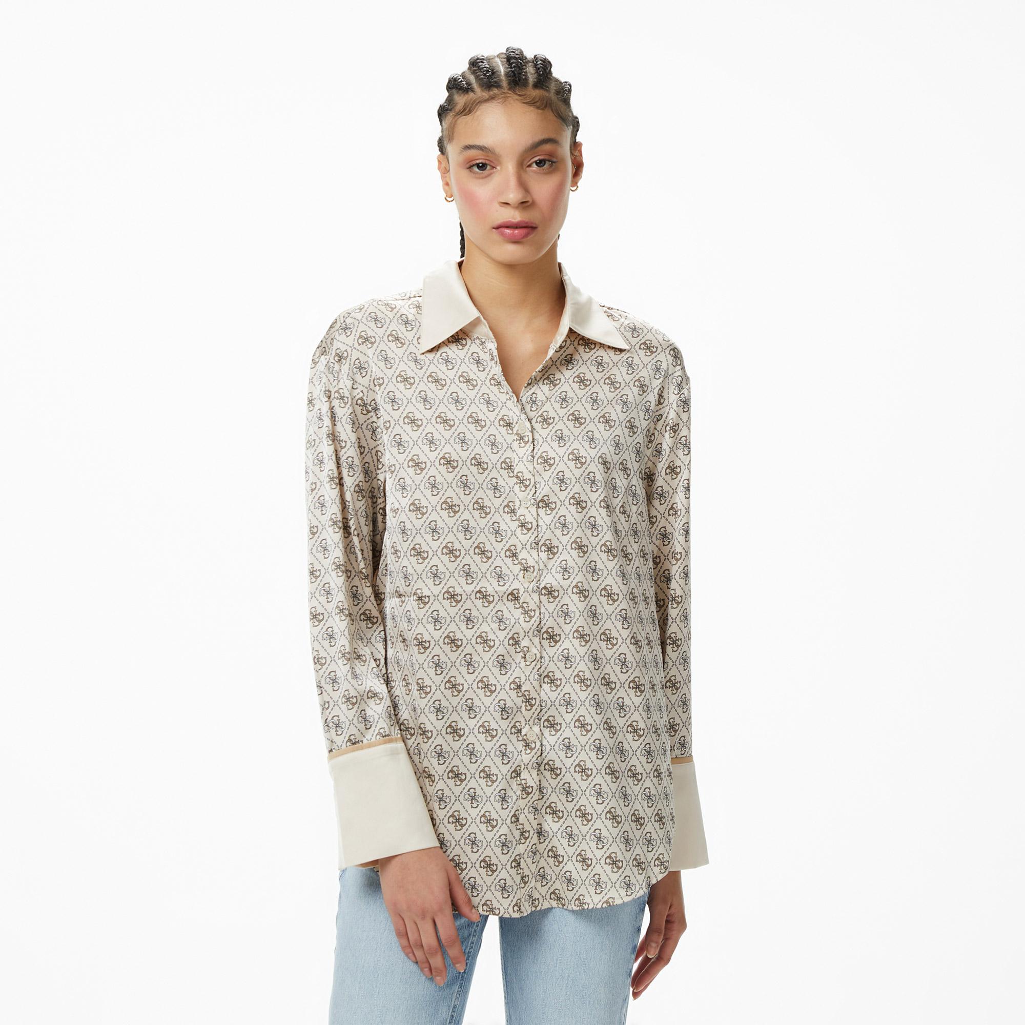 Guess Ls Alexandra Slim Fit Kadın Beyaz Gömlek