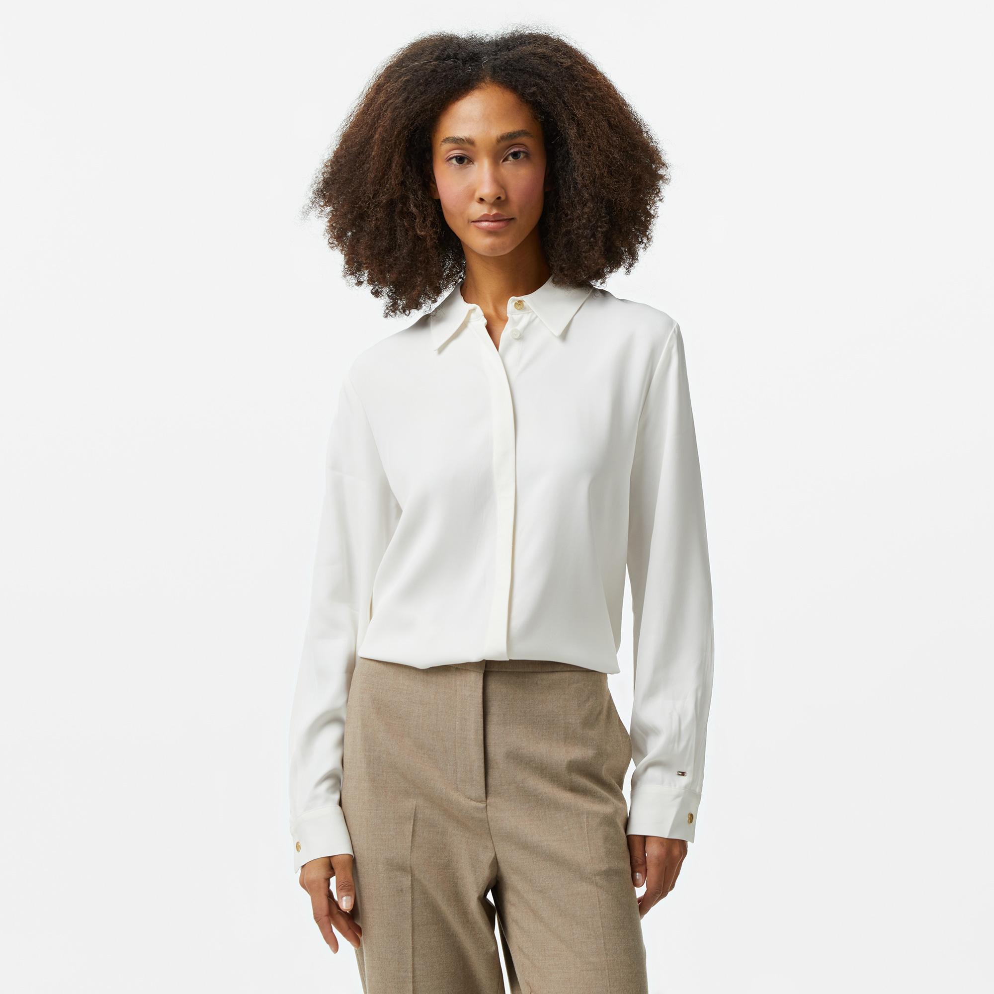 Tommy Hilfiger Fluid Viscose Regular Kadın Beyaz Gömlek