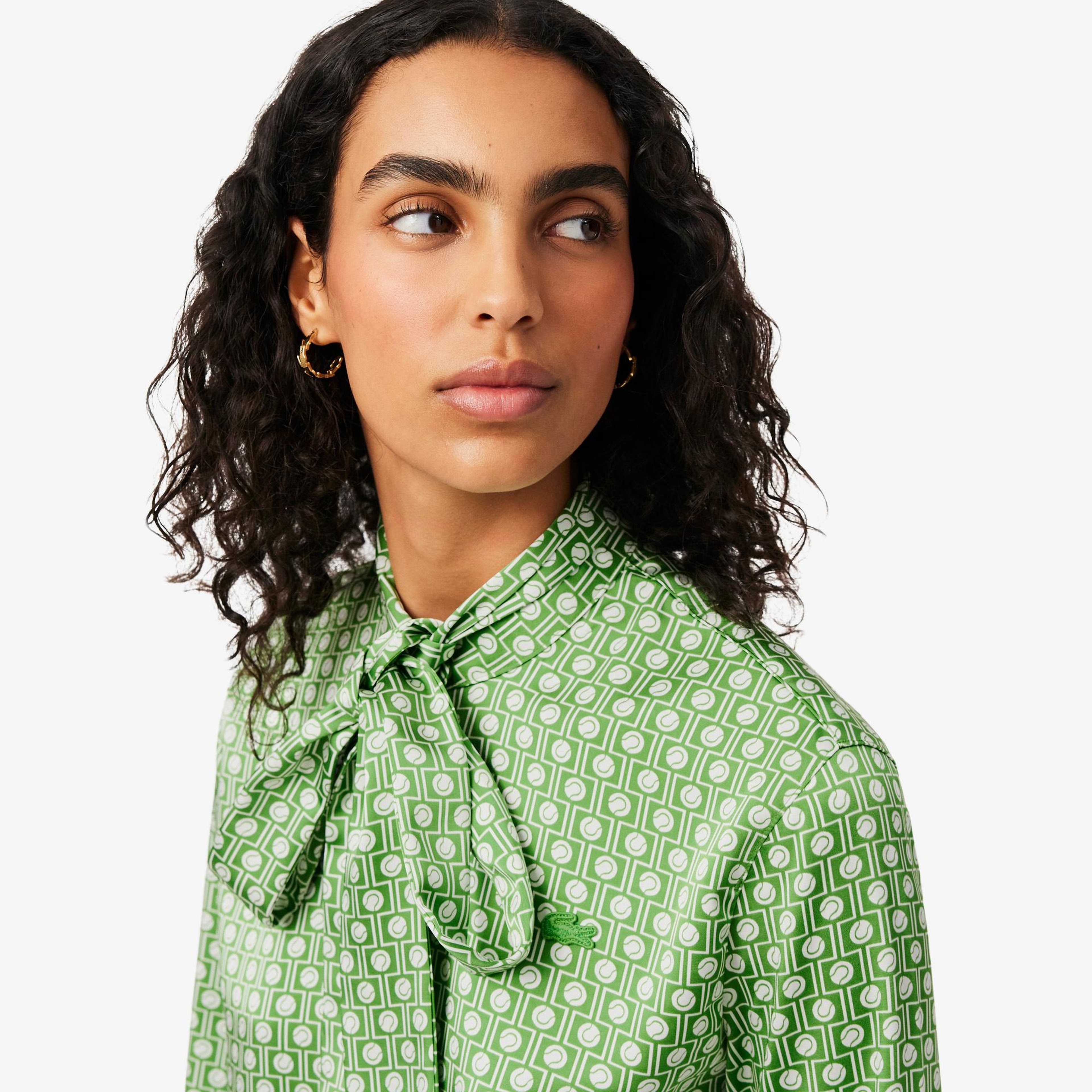 Lacoste Kadın Regular Fit Desenli Yeşil Gömlek