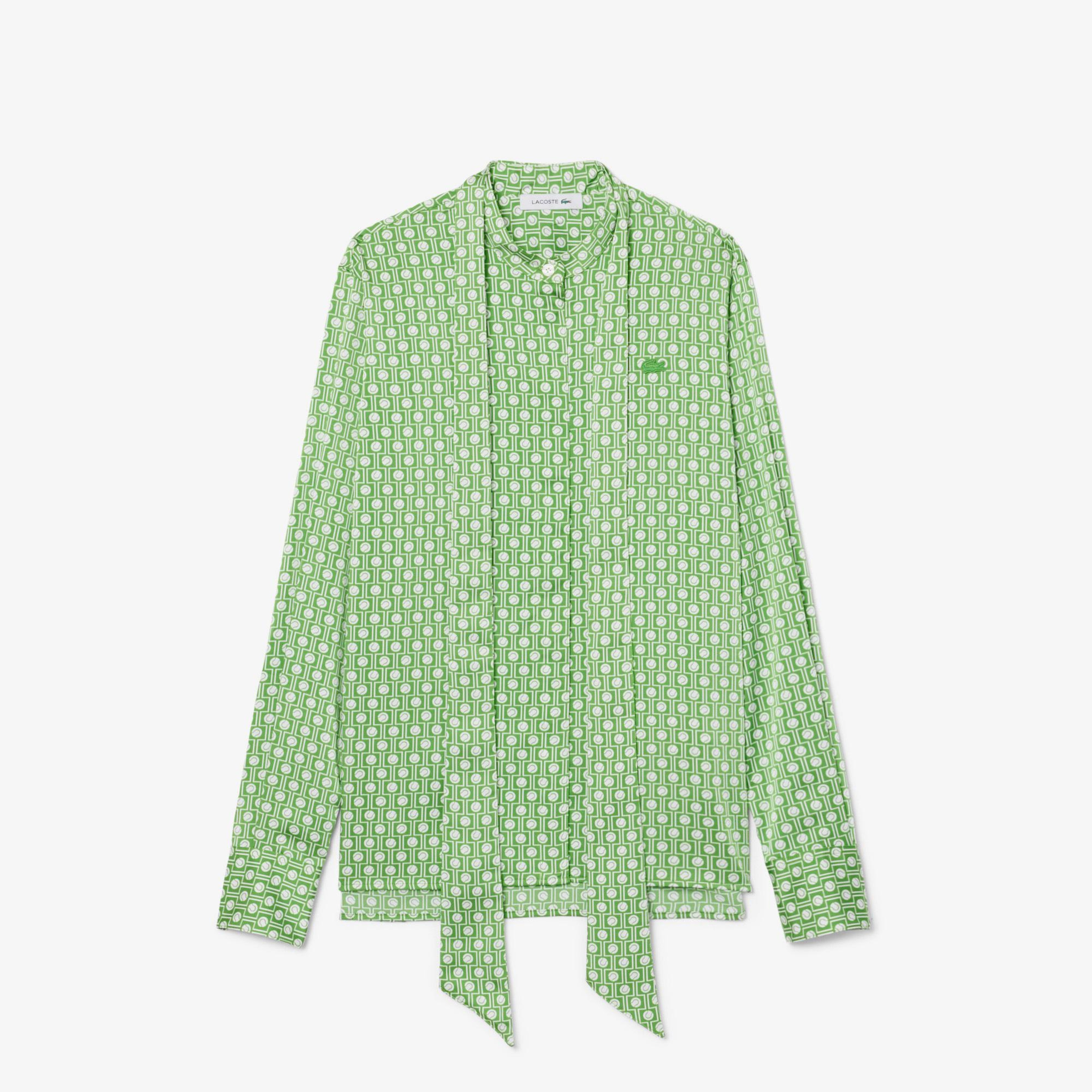 Lacoste Kadın Regular Fit Desenli Yeşil Gömlek