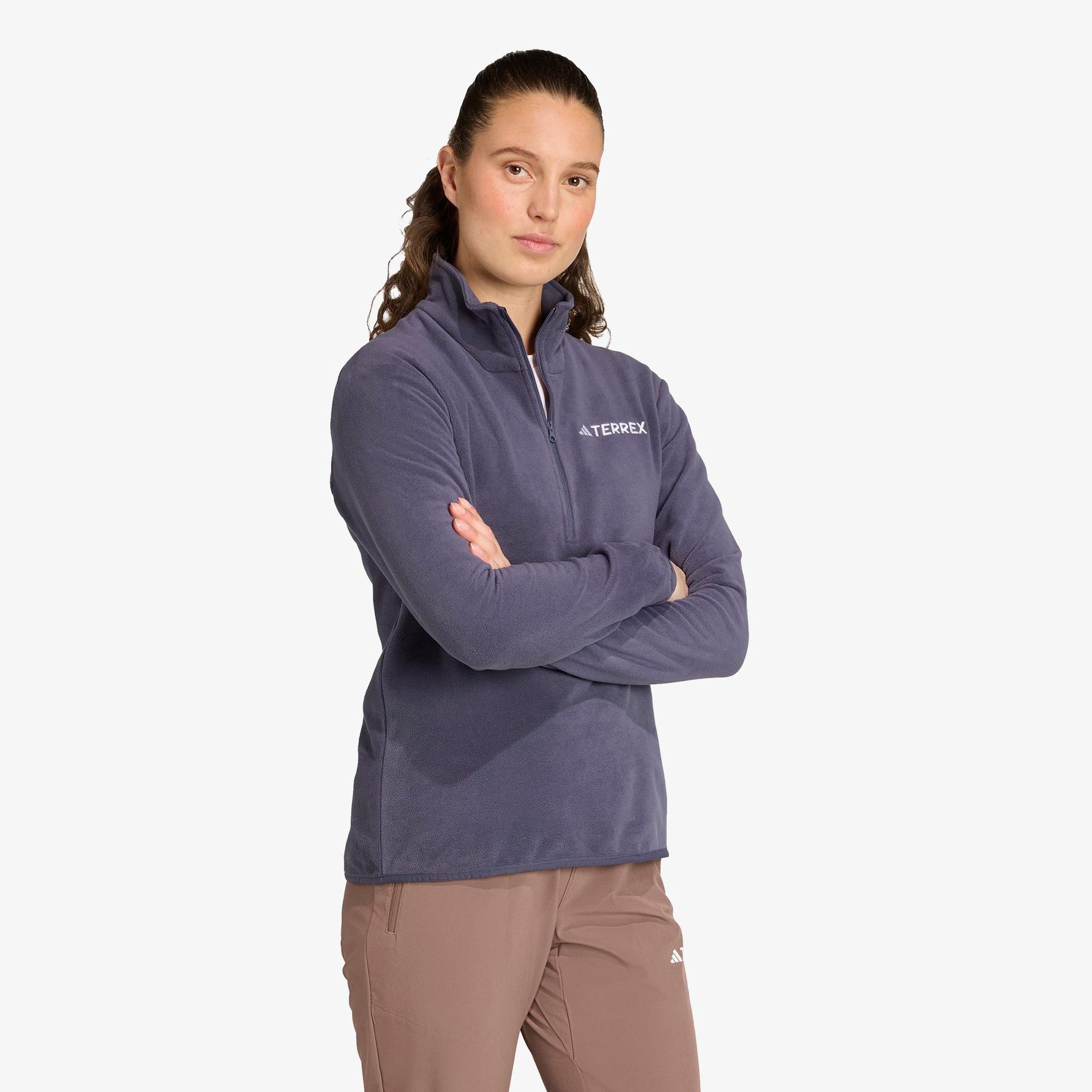 adidas Multi Essentials 1-2 Zip Fleece Kadın Mor Yürüyüş Polar