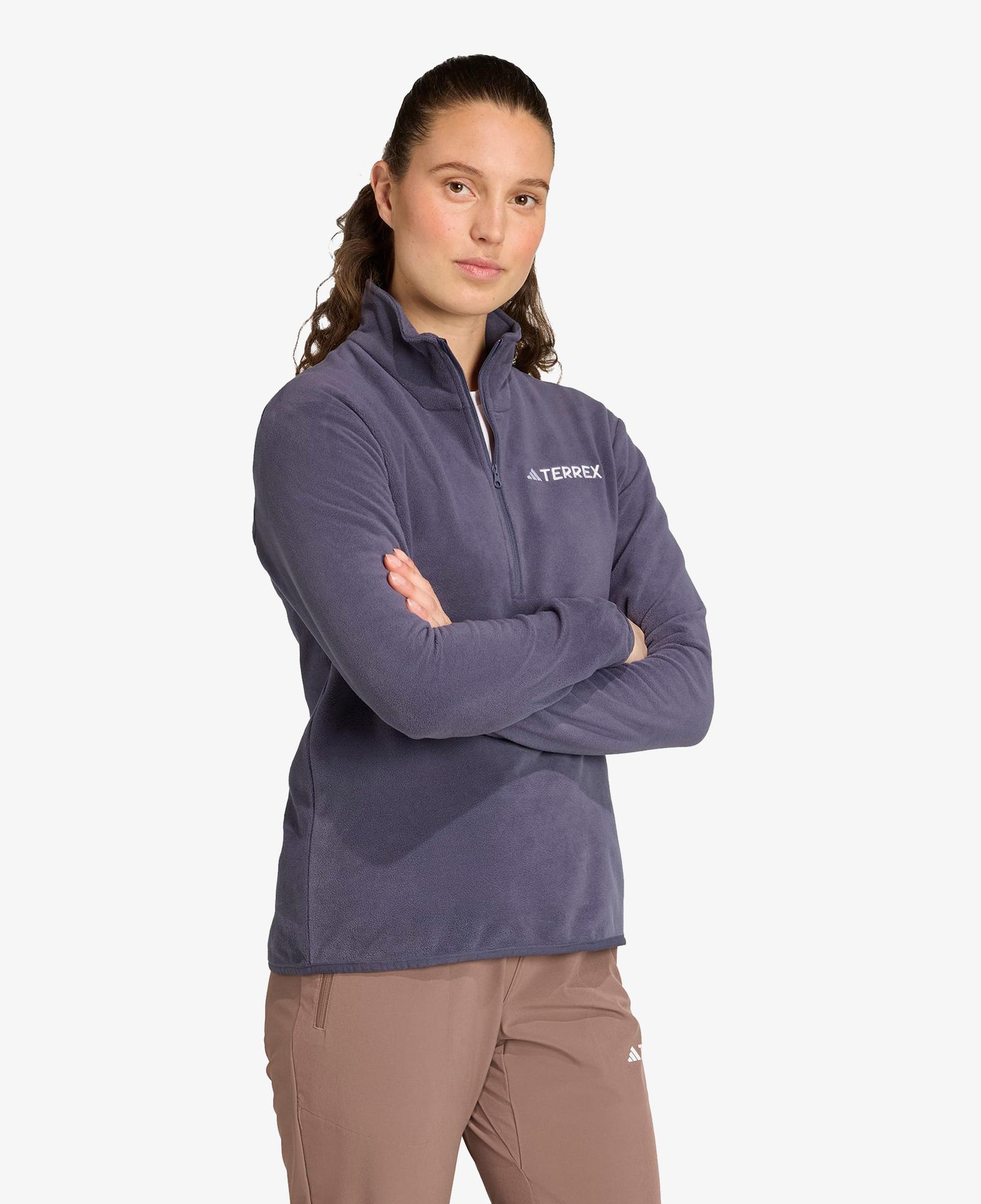adidas Multi Essentials 1-2 Zip Fleece Kadın Mor Yürüyüş Polar