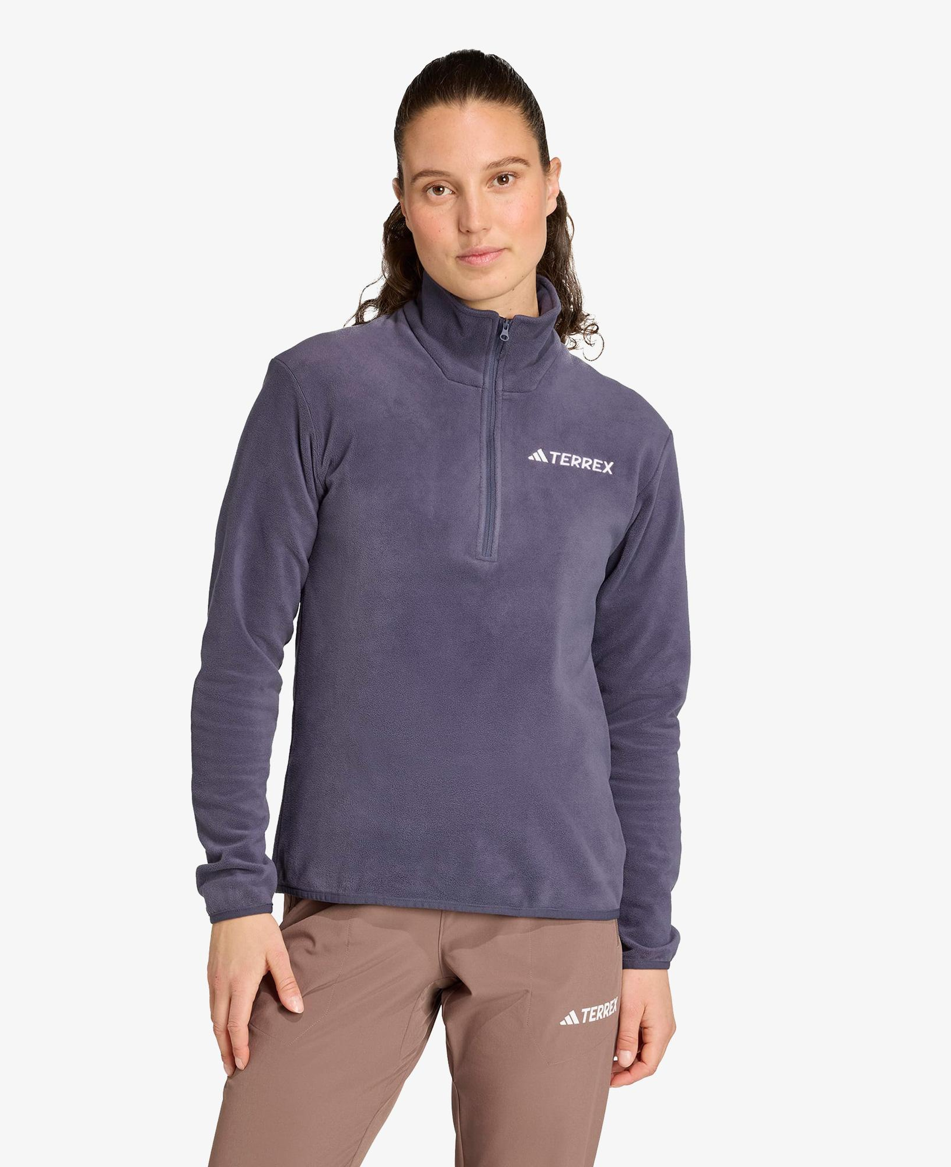 adidas Multi Essentials 1-2 Zip Fleece Kadın Mor Yürüyüş Polar