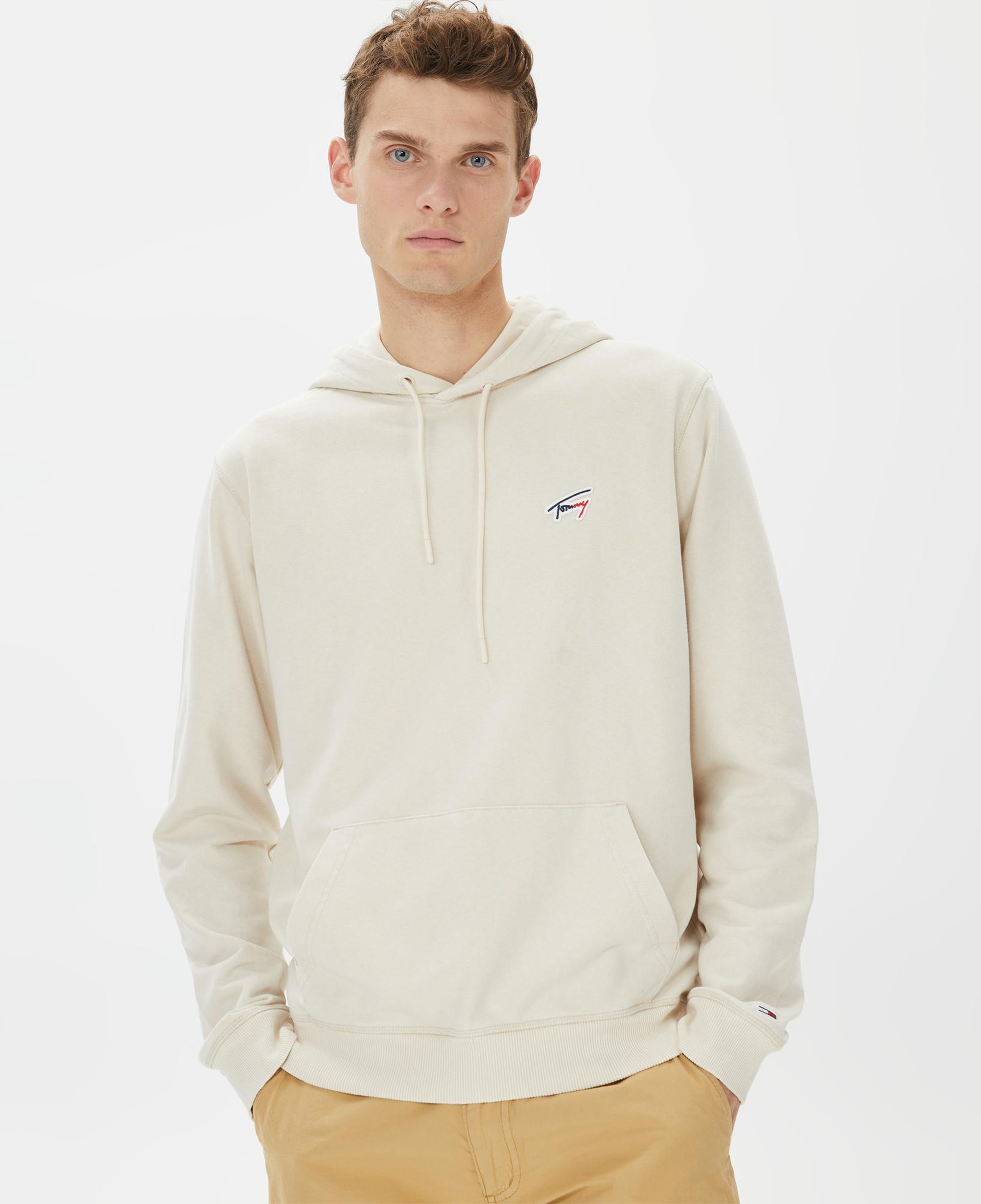 Tommy Hilfiger Regular Washed Signature Hoodie Erkek Bej Sweatshirt
