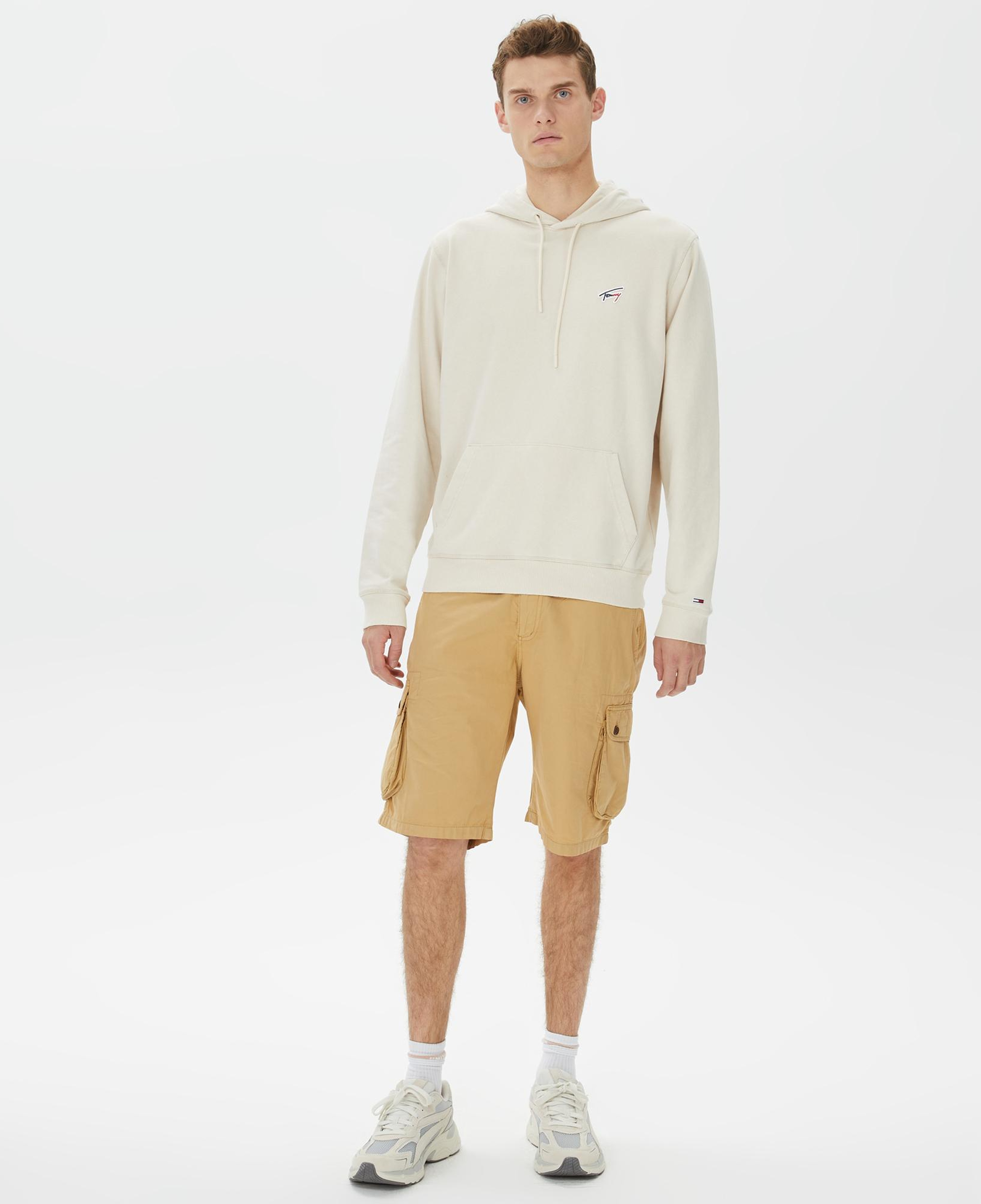 Tommy Hilfiger Regular Washed Signature Hoodie Erkek Bej Sweatshirt