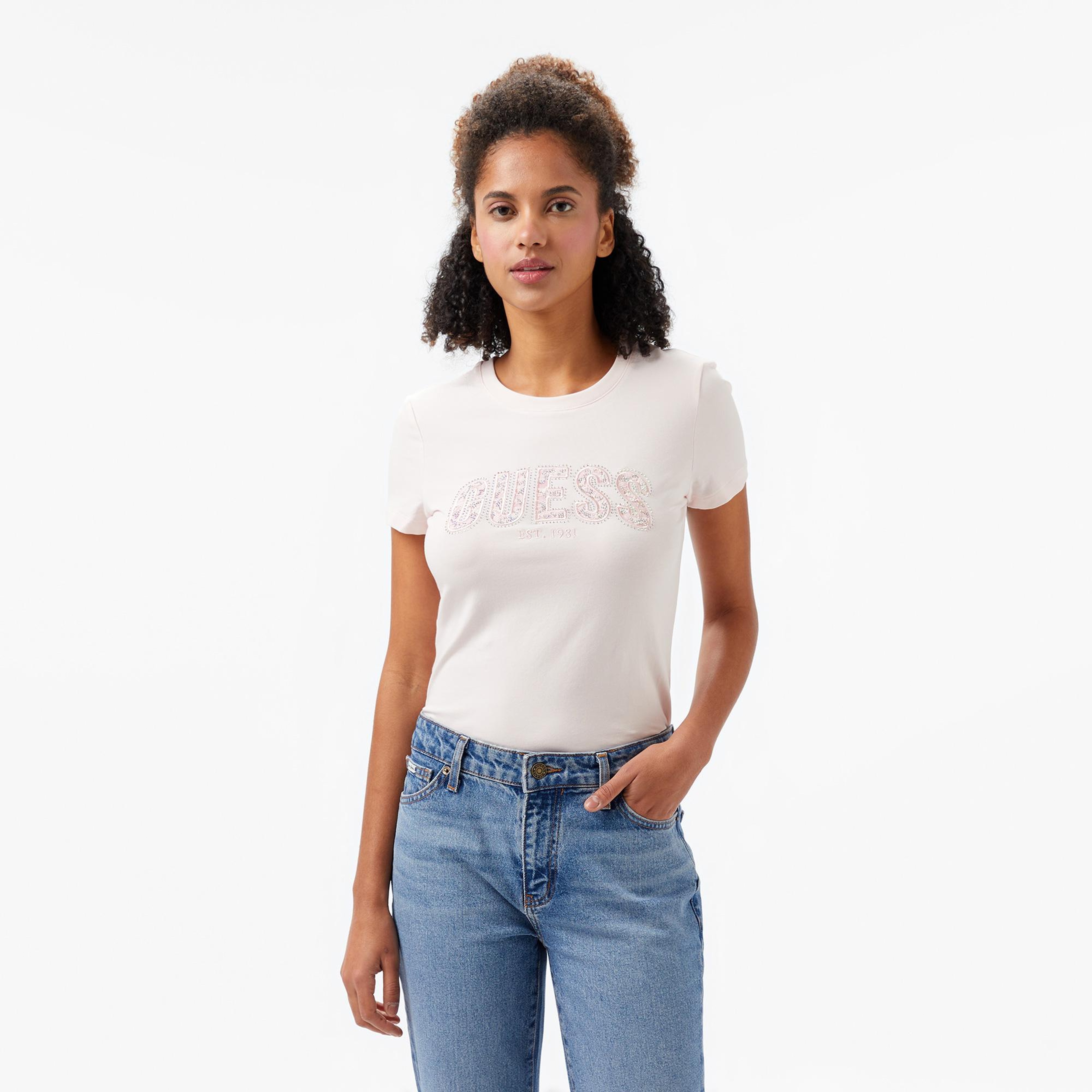 Guess Logo Kadın Beyaz T-Shirt