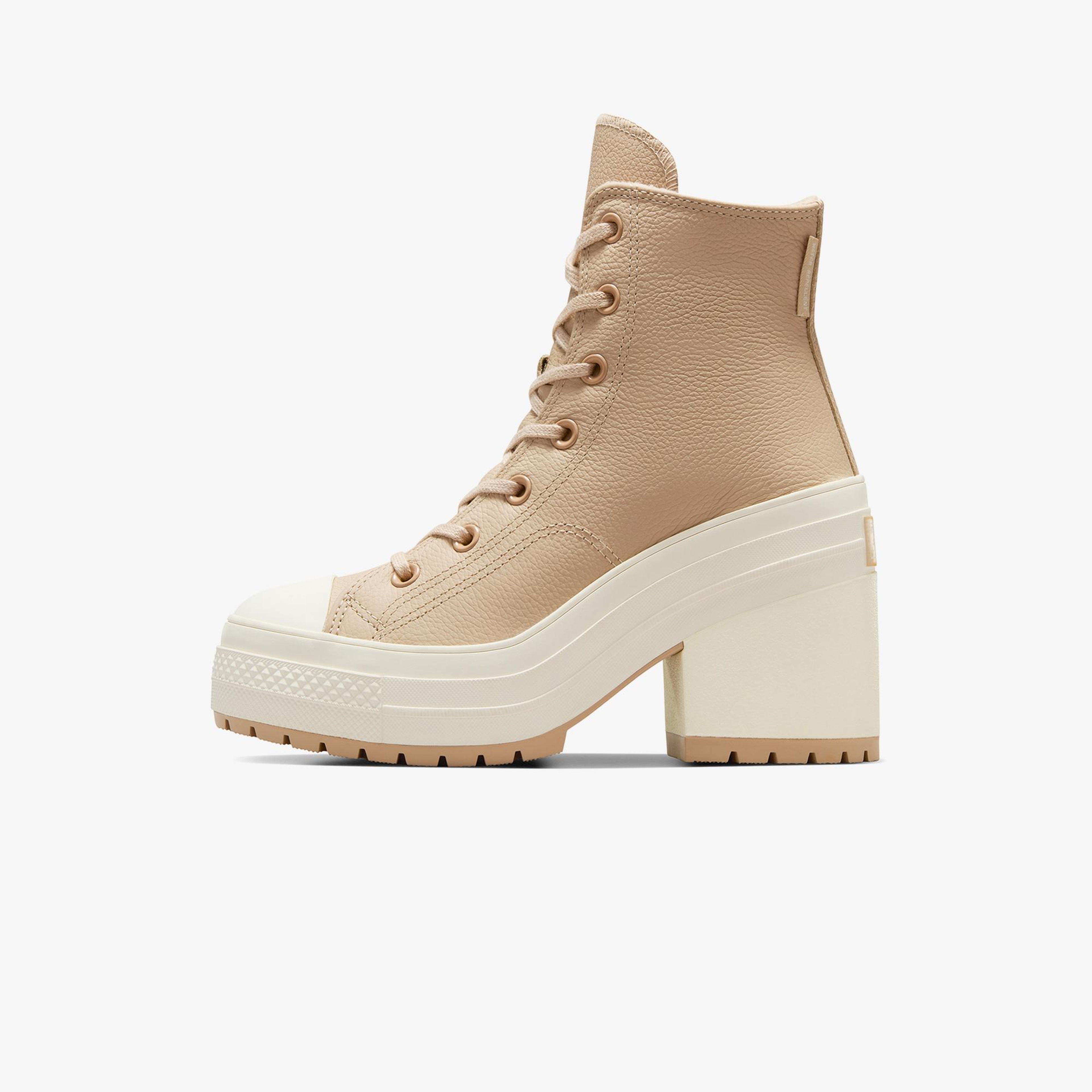 Converse Chuck 70 De Luxe Heel Unisex Bej Deri Platform Sneaker