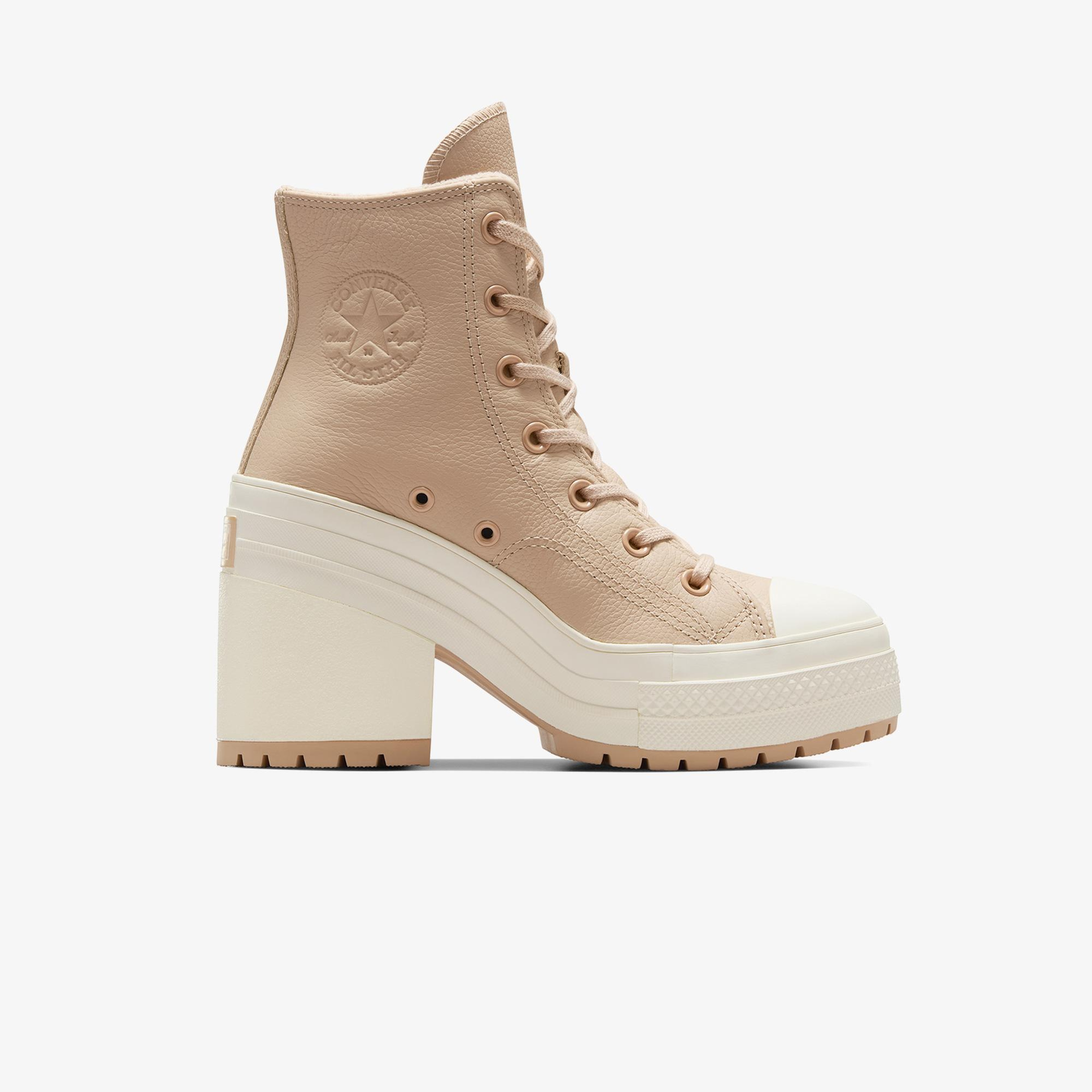 Converse Chuck 70 De Luxe Heel Unisex Bej Deri Platform Sneaker
