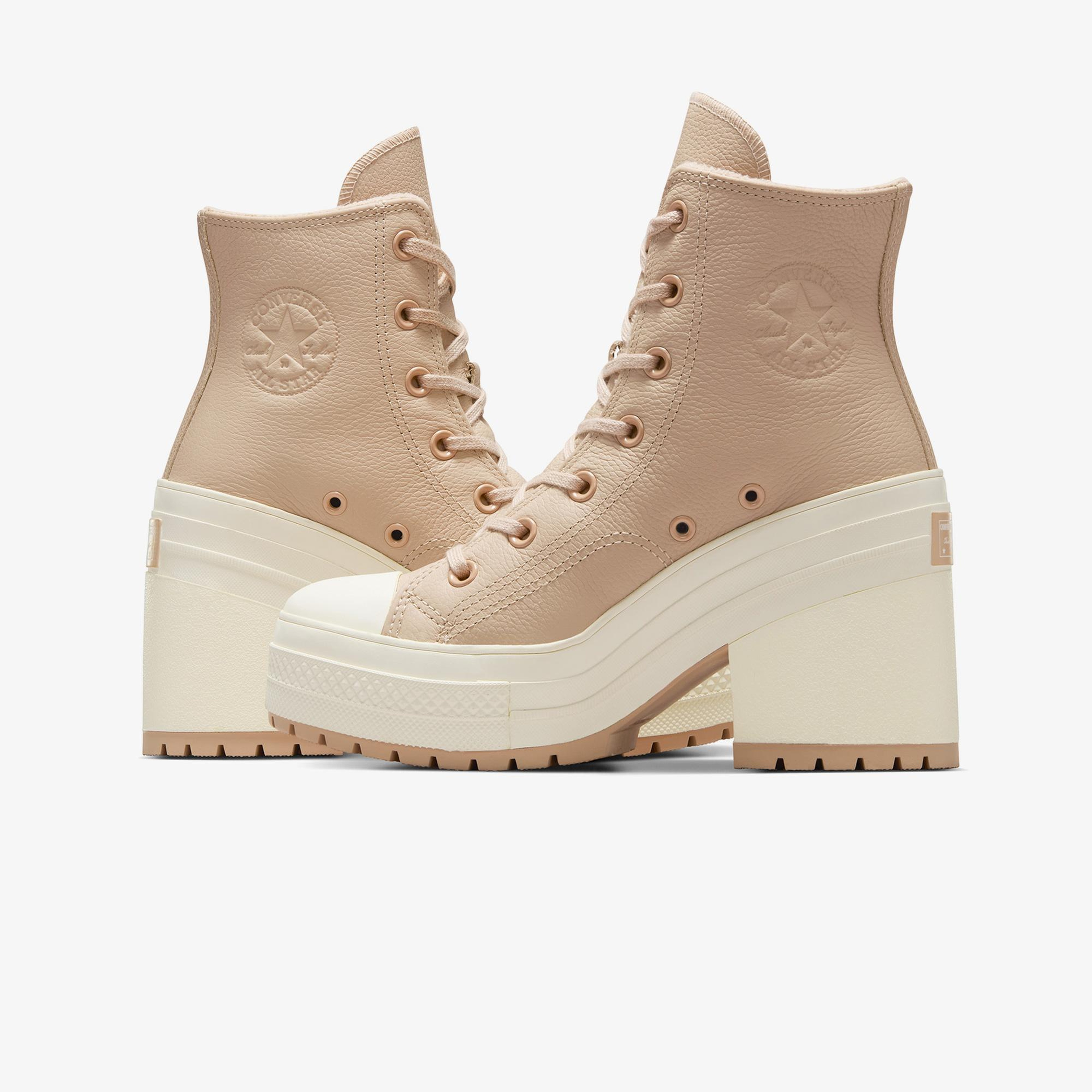 Converse Chuck 70 De Luxe Heel Unisex Bej Deri Platform Sneaker