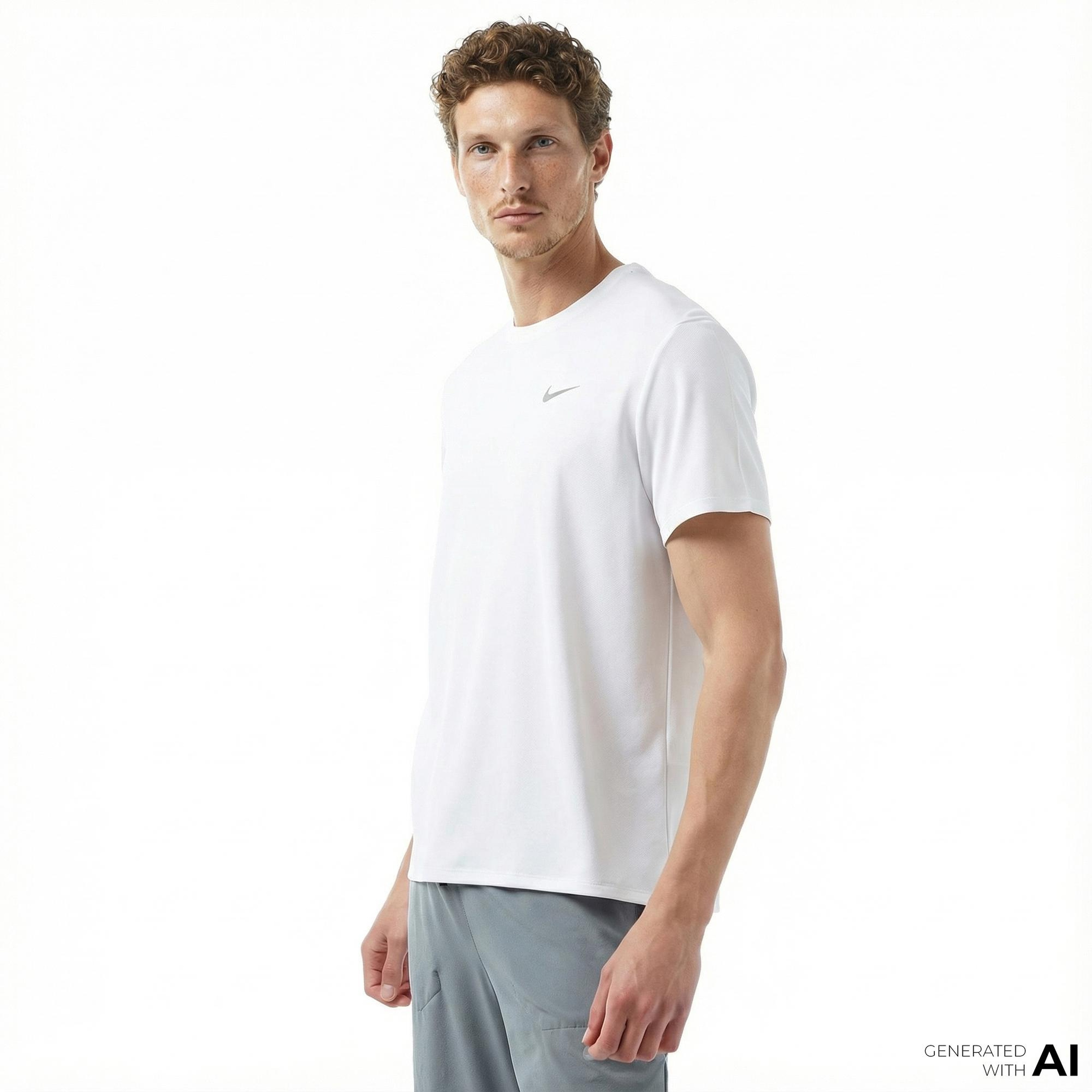 Nike Dri-Fit Miler Erkek Beyaz T-Shirt