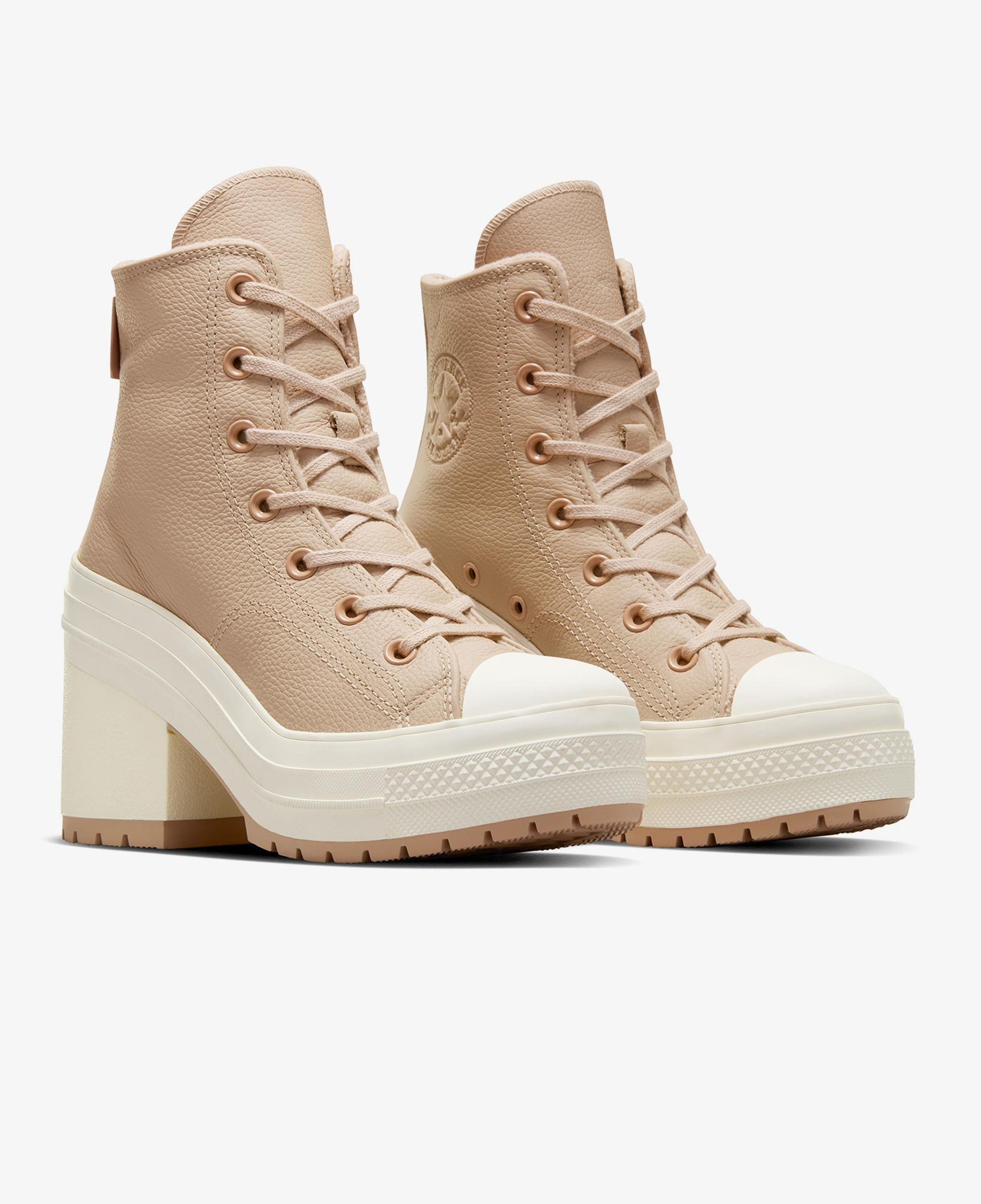 Converse Chuck 70 De Luxe Heel Unisex Bej Deri Platform Sneaker