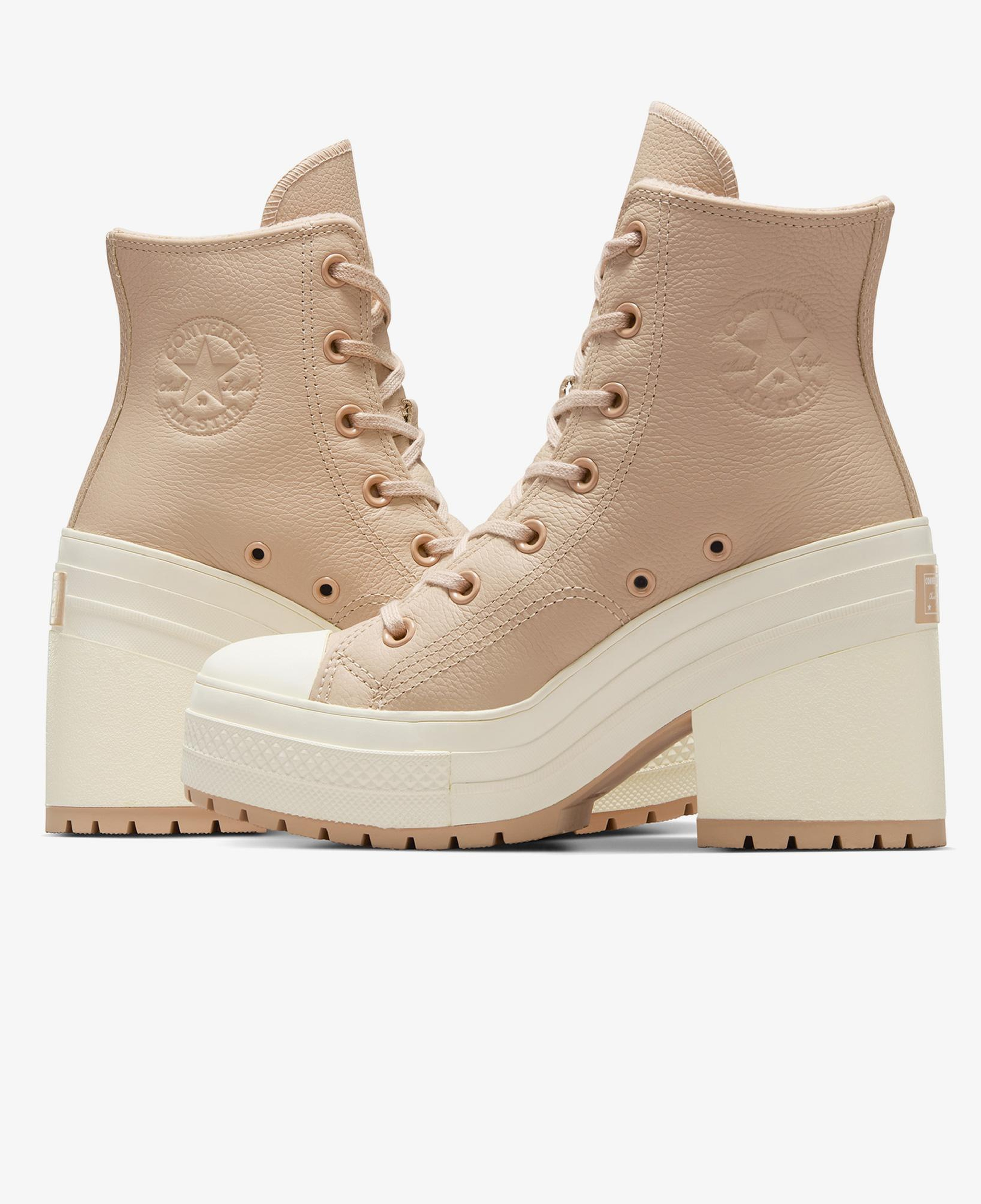 Converse Chuck 70 De Luxe Heel Unisex Bej Deri Platform Sneaker