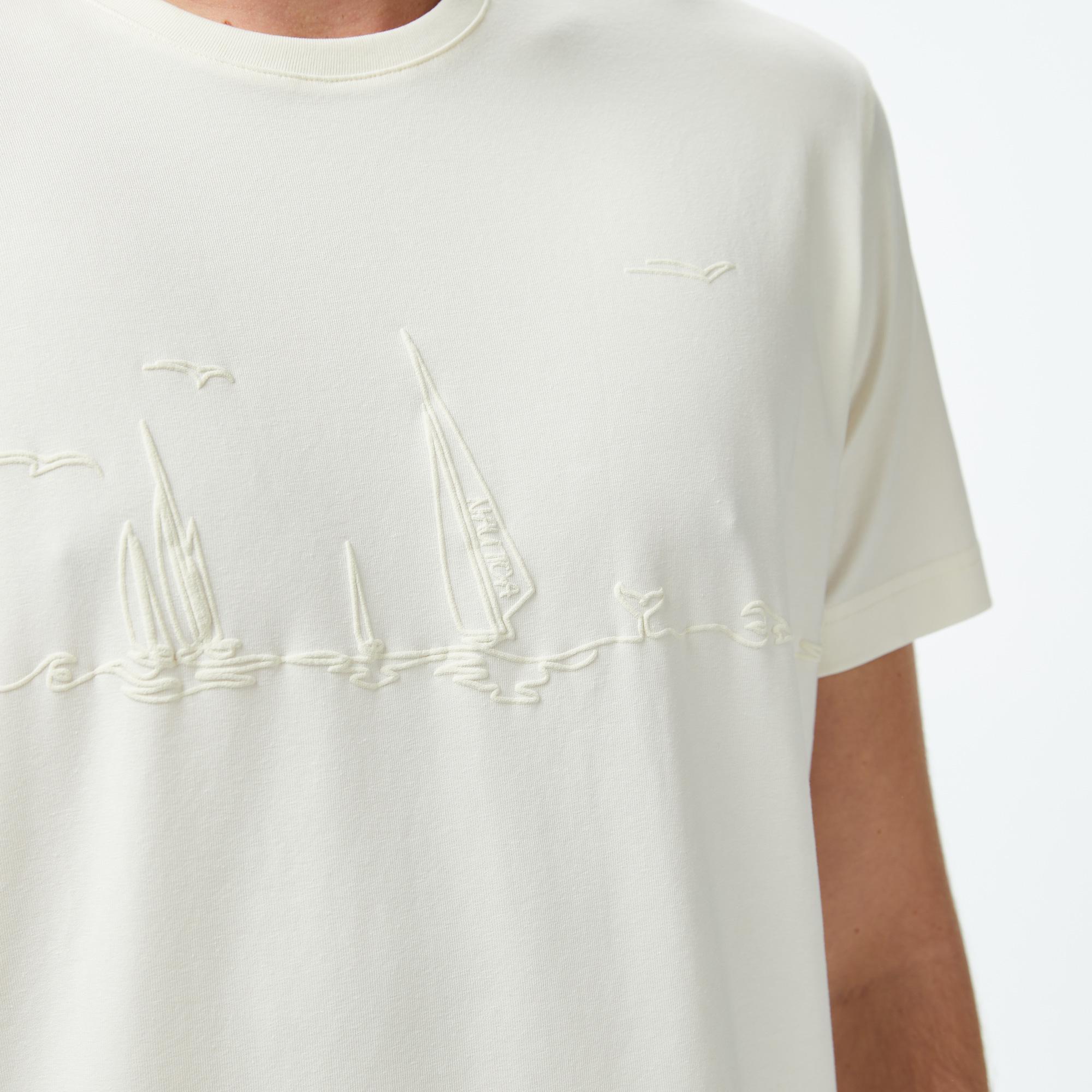 Nautica Erkek Krem Rengi Regular Fit Baskılı T-Shirt