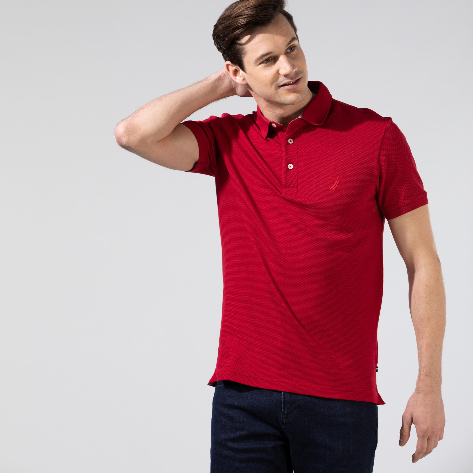 Nautica Erkek Kırmızı Slim Fit Kısa Kollu Polo Yaka T-Shirt