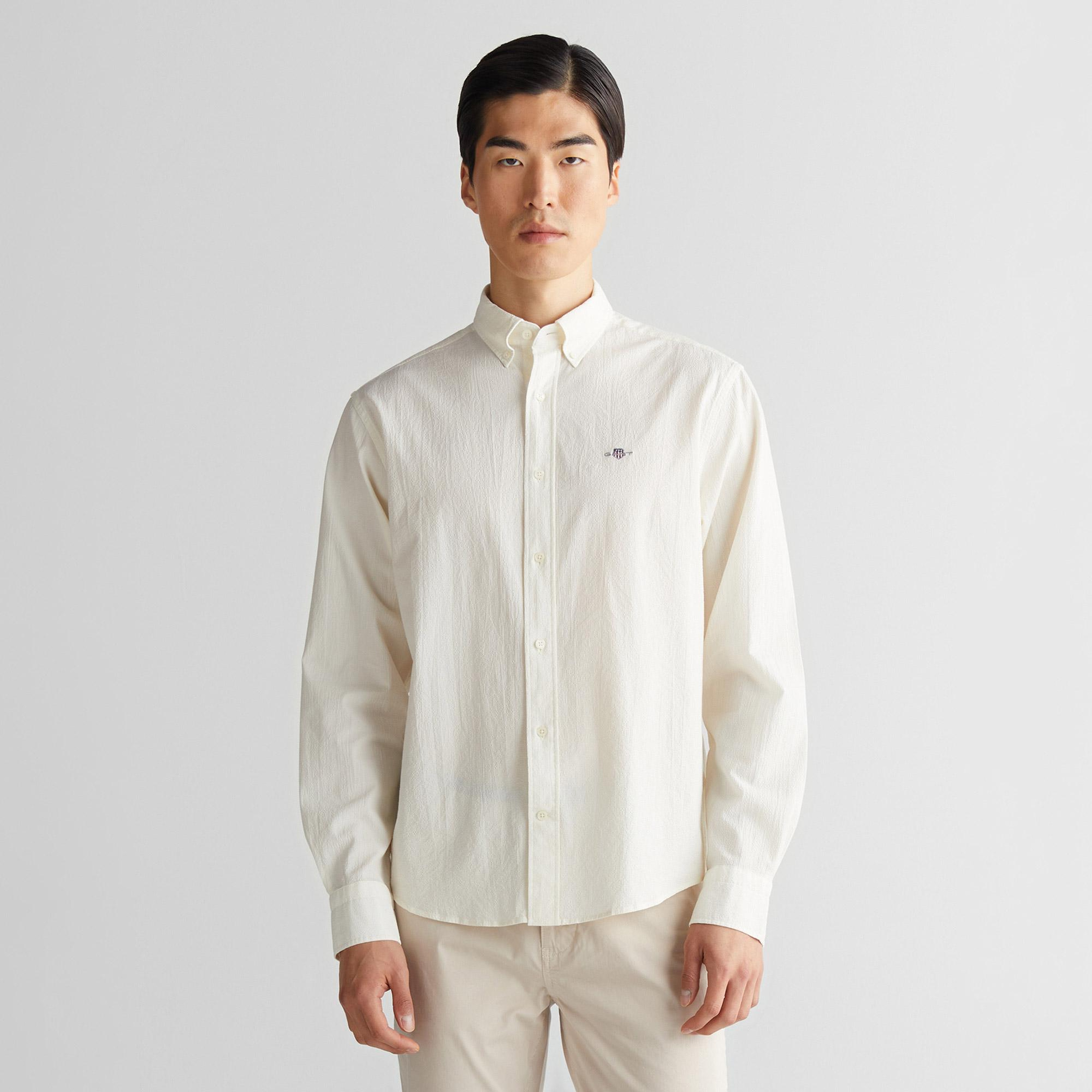 GANT Erkek Krem Regular Fit Düğmeli Yaka Gömlek