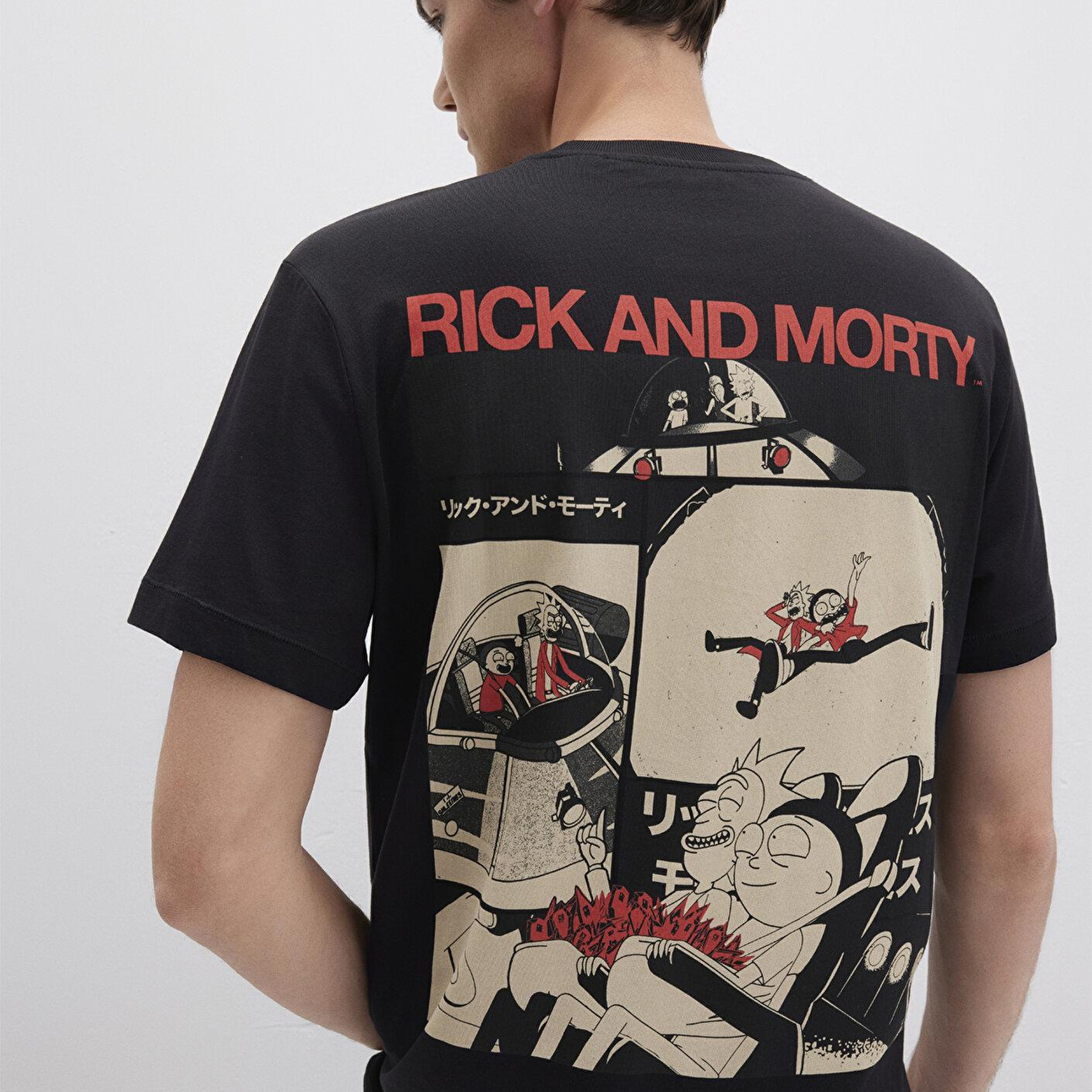 Mavi Rick And Morty Baskılı Siyah Tişört Loose Fit / Bol Rahat Kesim 0612922-900