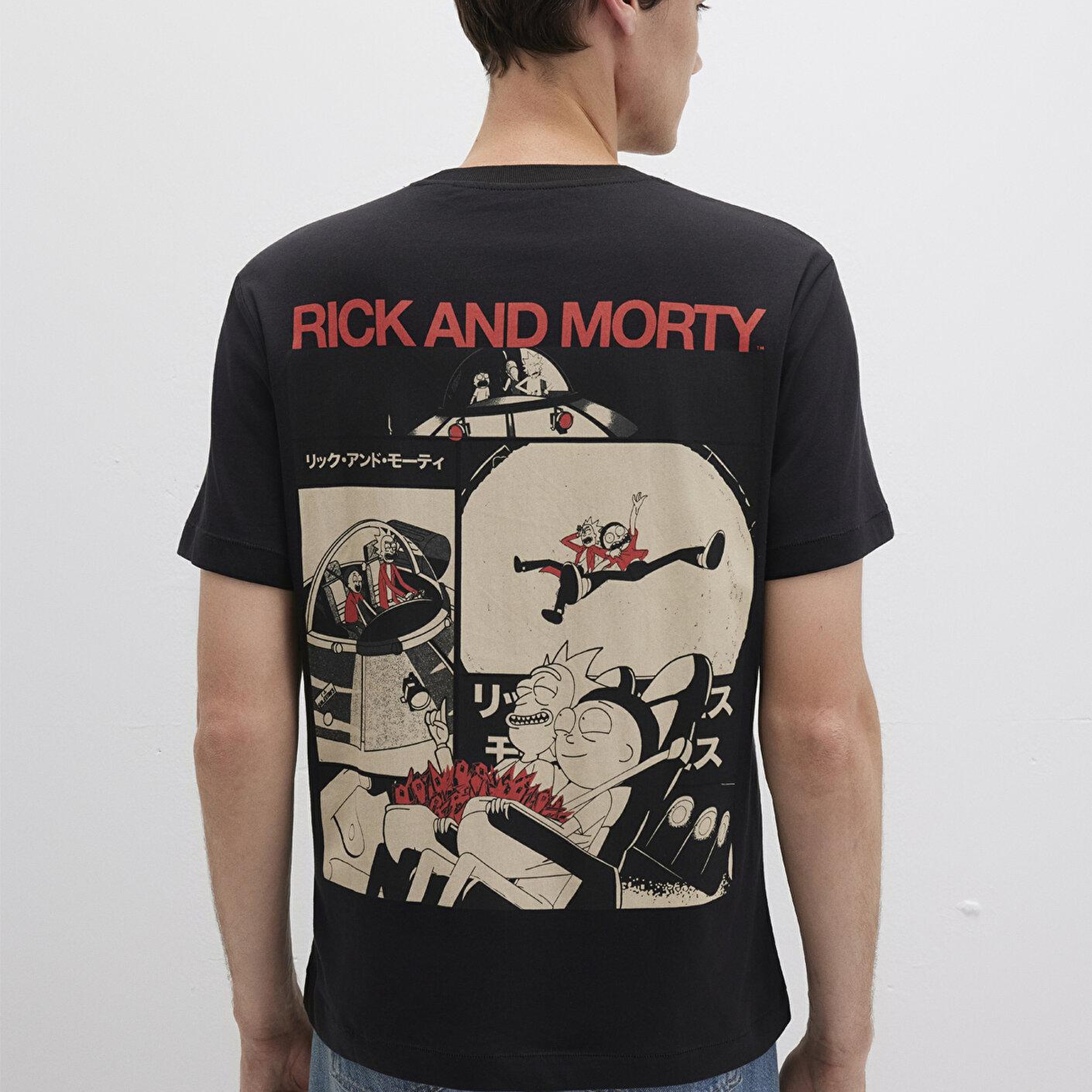 Mavi Rick And Morty Baskılı Siyah Tişört Loose Fit / Bol Rahat Kesim 0612922-900