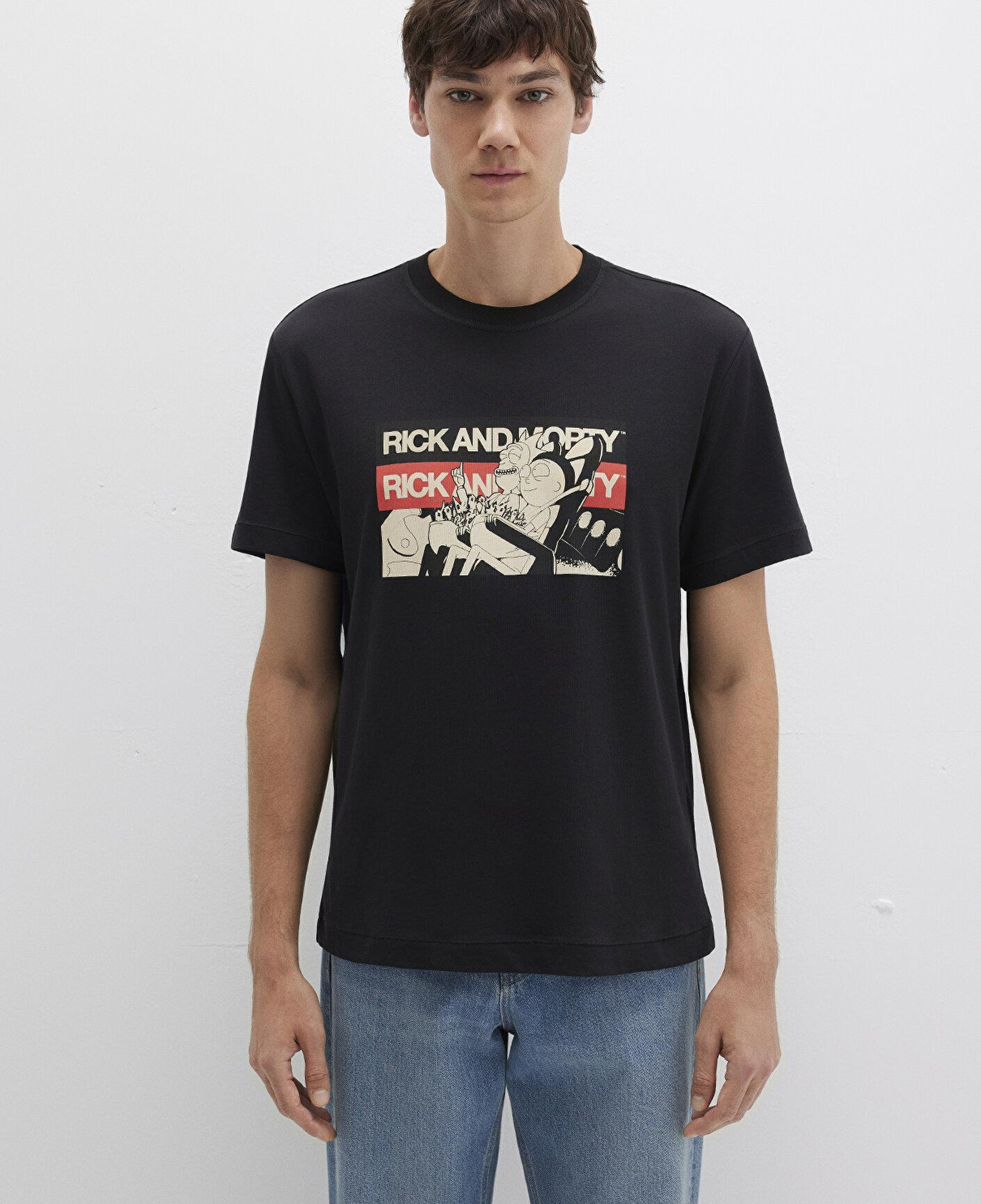 Mavi Rick And Morty Baskılı Siyah Tişört Loose Fit / Bol Rahat Kesim 0612922-900